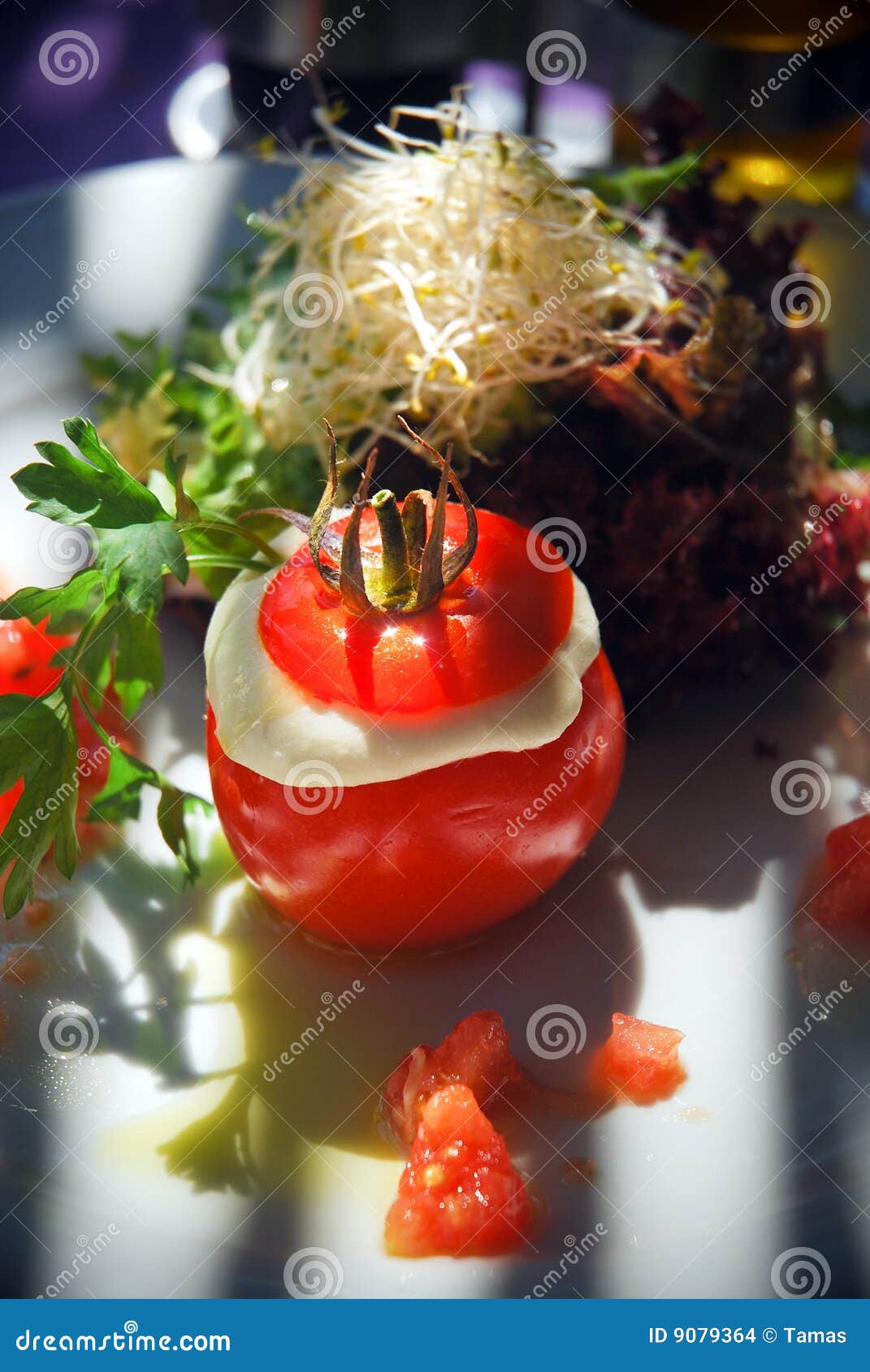 Italiaanse tomatensalade stock foto. Image of diner, gezond 9079364