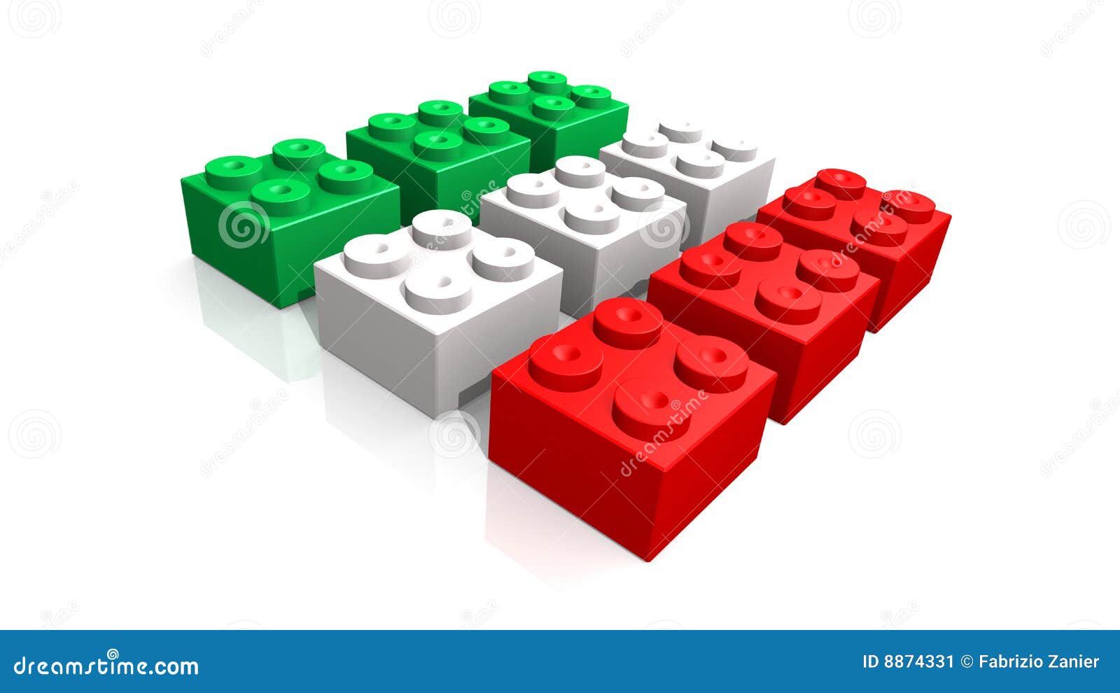 Italiaanse vlag die met blokken wordt gemaakt - gemaakt 3d