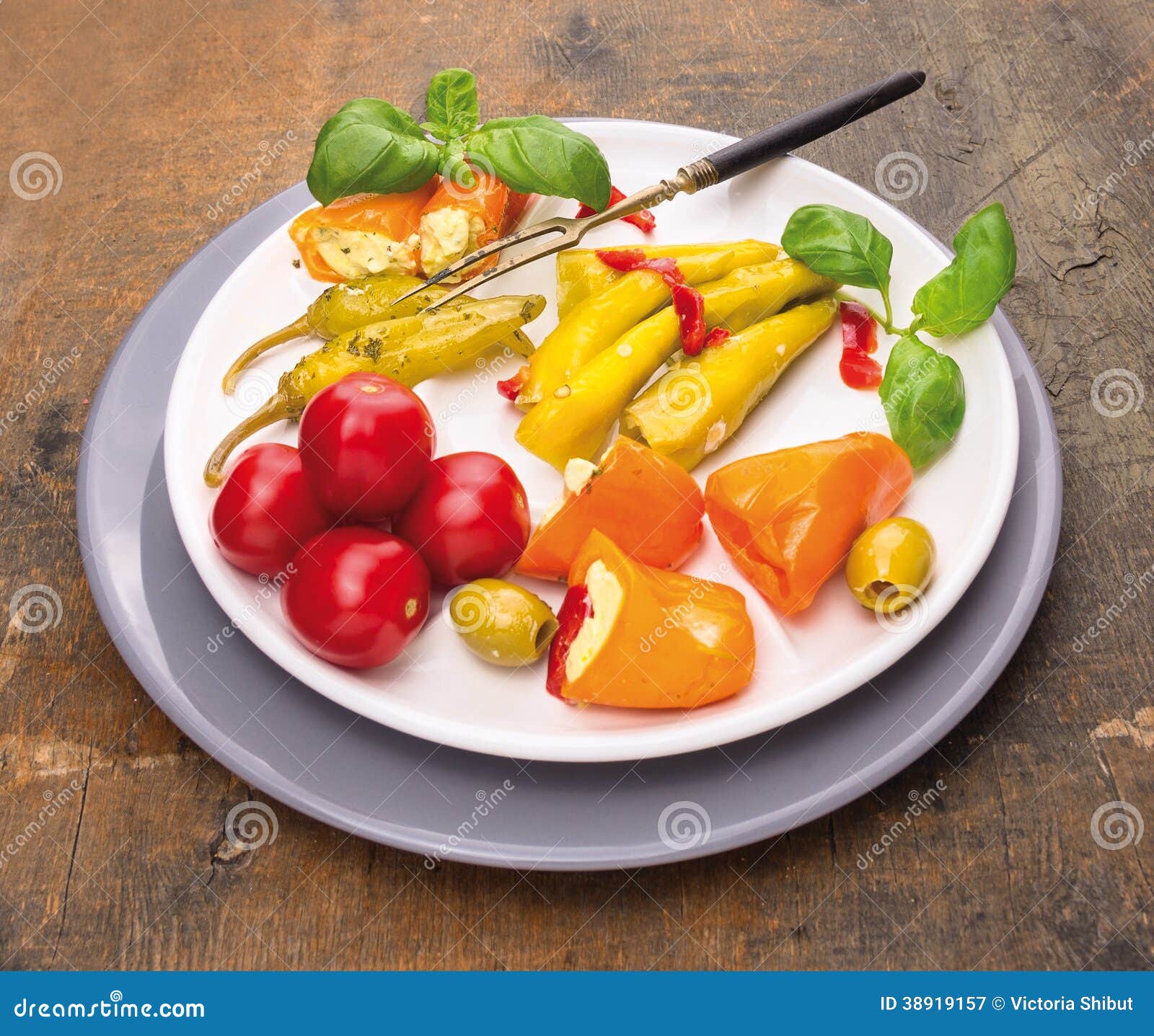 Italian Antipasti Vegetables with Serving Fork Stock Image Image of