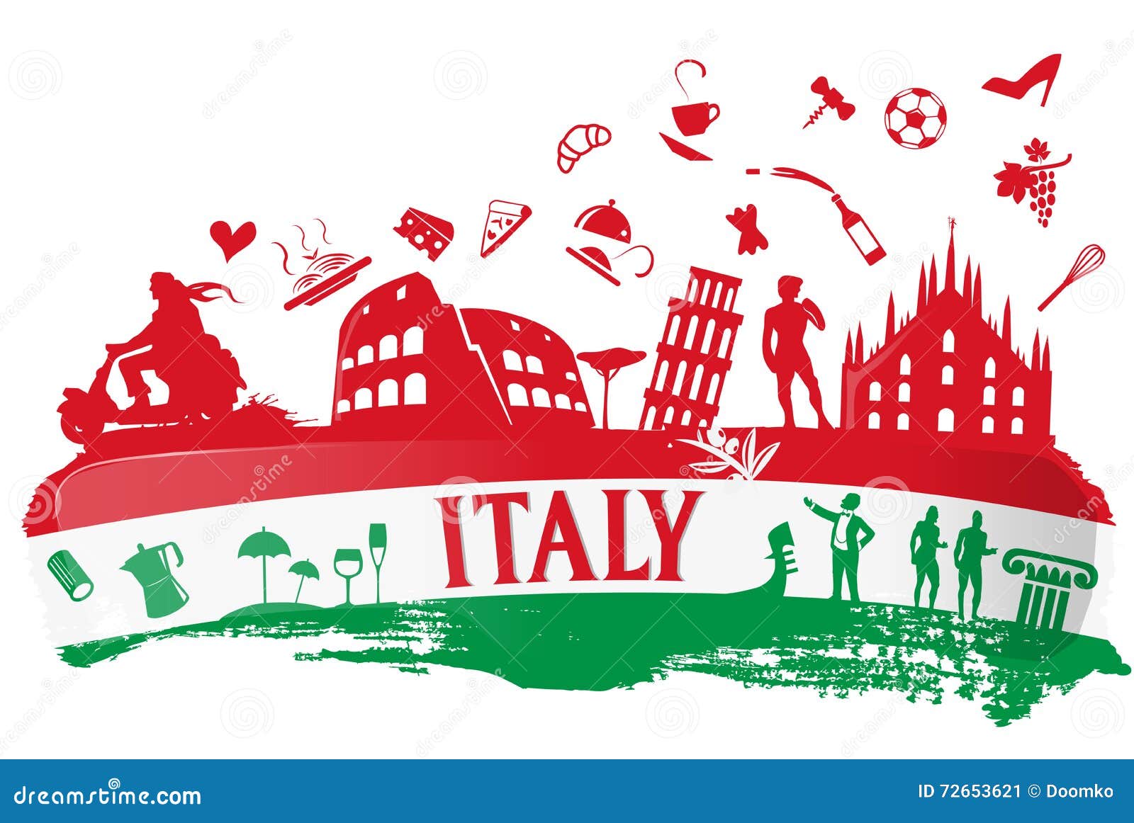 italian background with silhouette  set
