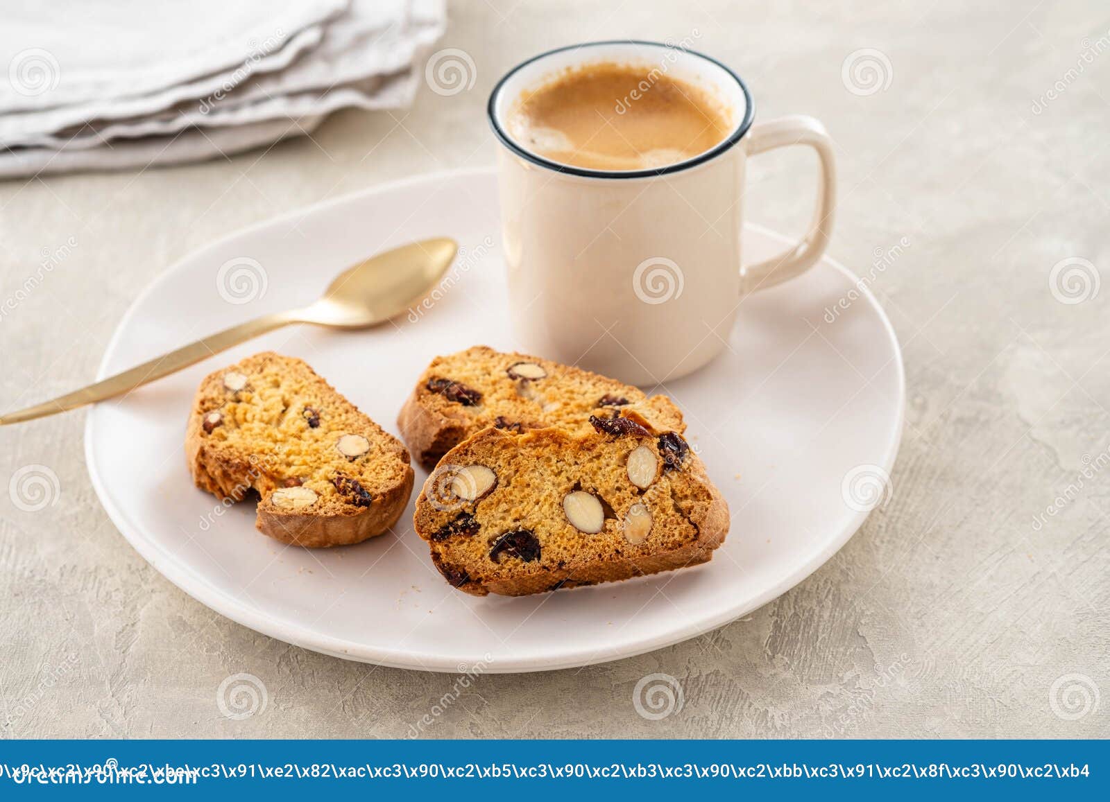 Italian Biscotti Cookies with a Cup of Coffee on a Light Background