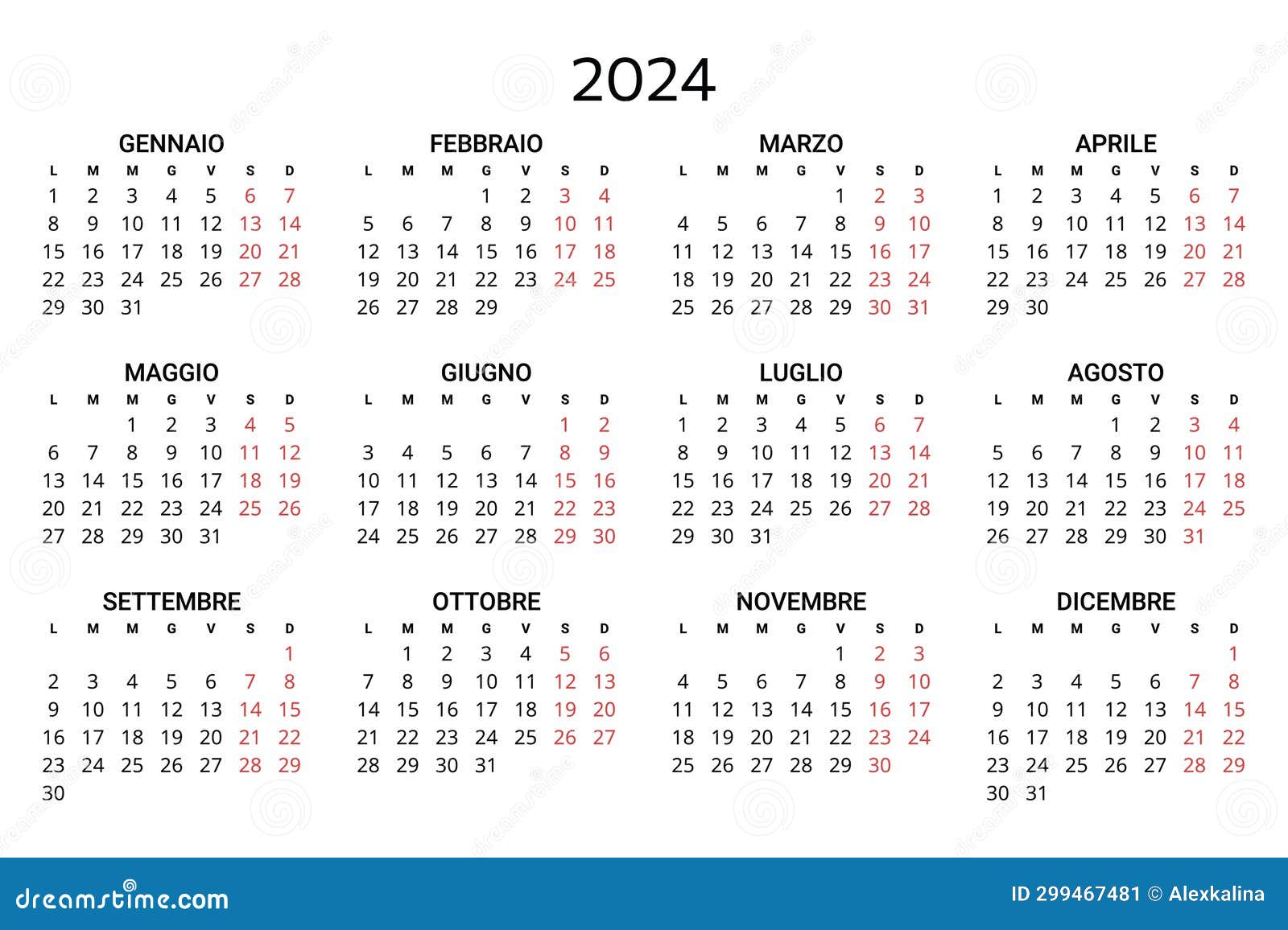 2024 italian calendar. printable, editable   for italy. 12 months year calendario