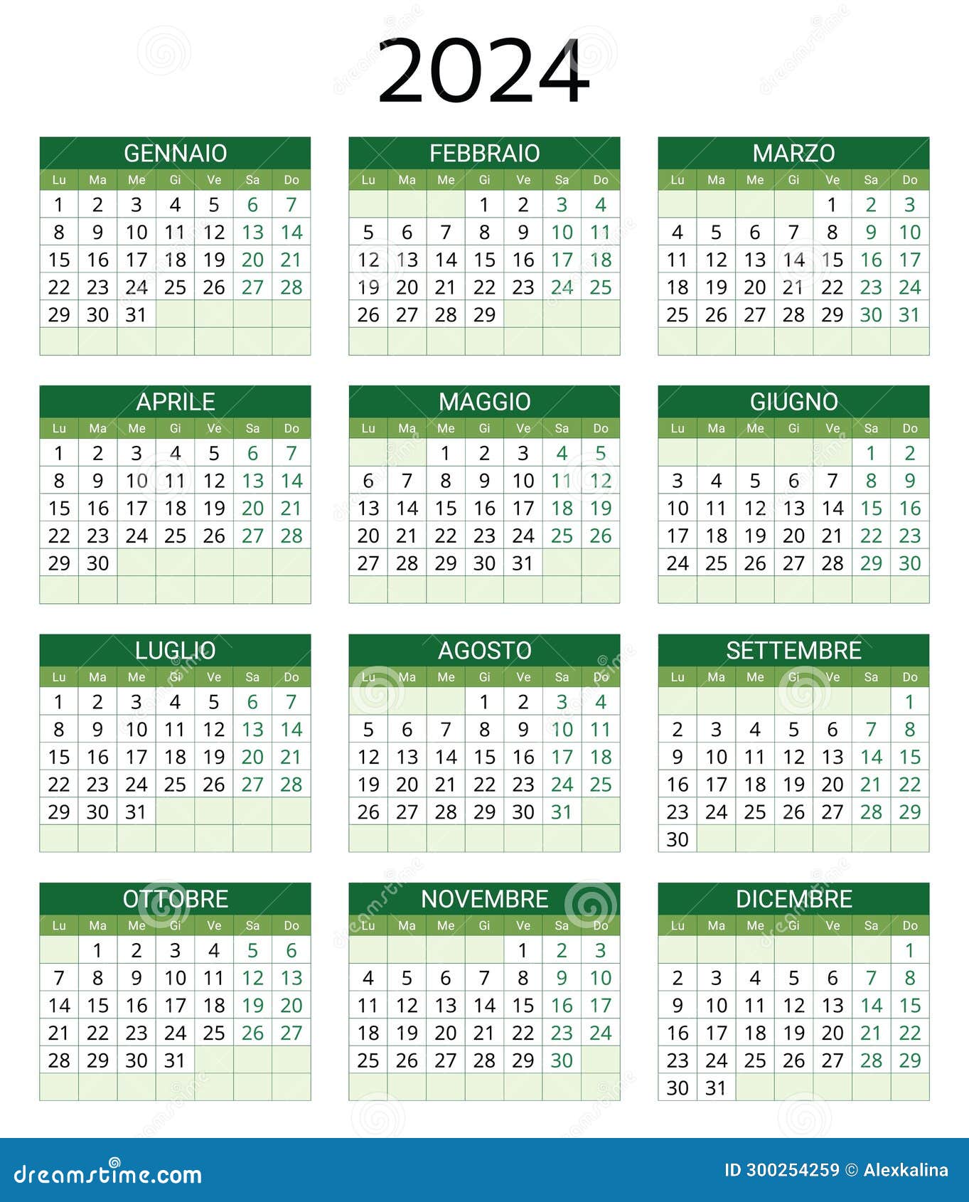 2024 italian calendar. printable, editable   for italy. 12 months year calendario