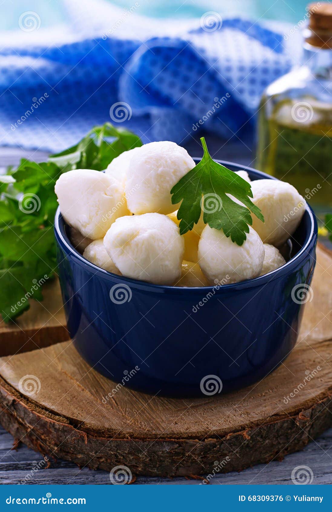 Italian Cheese Mozzarella in Blue Bowl Stock Photo Image of