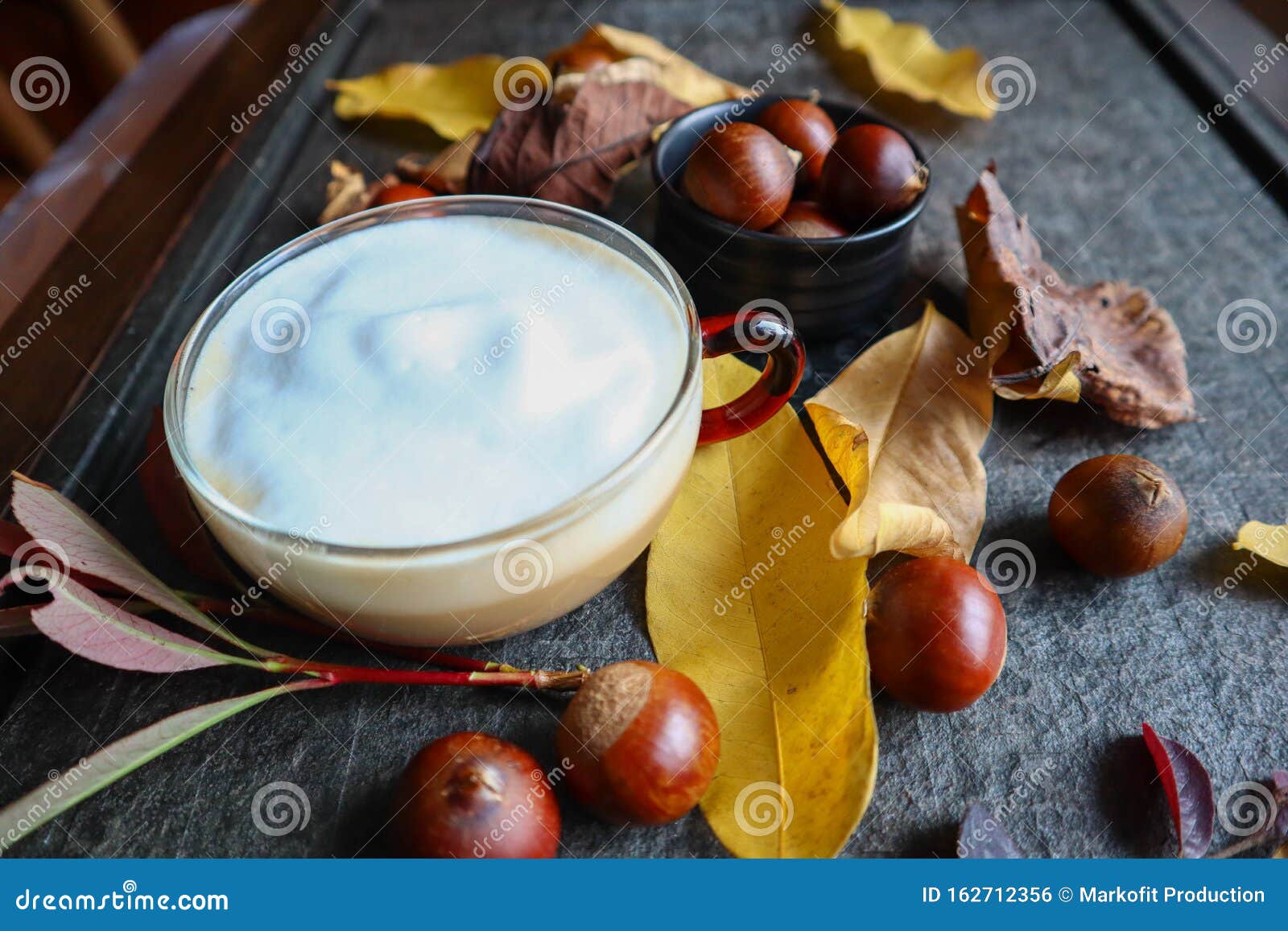 italian coffee with milk in autumn style