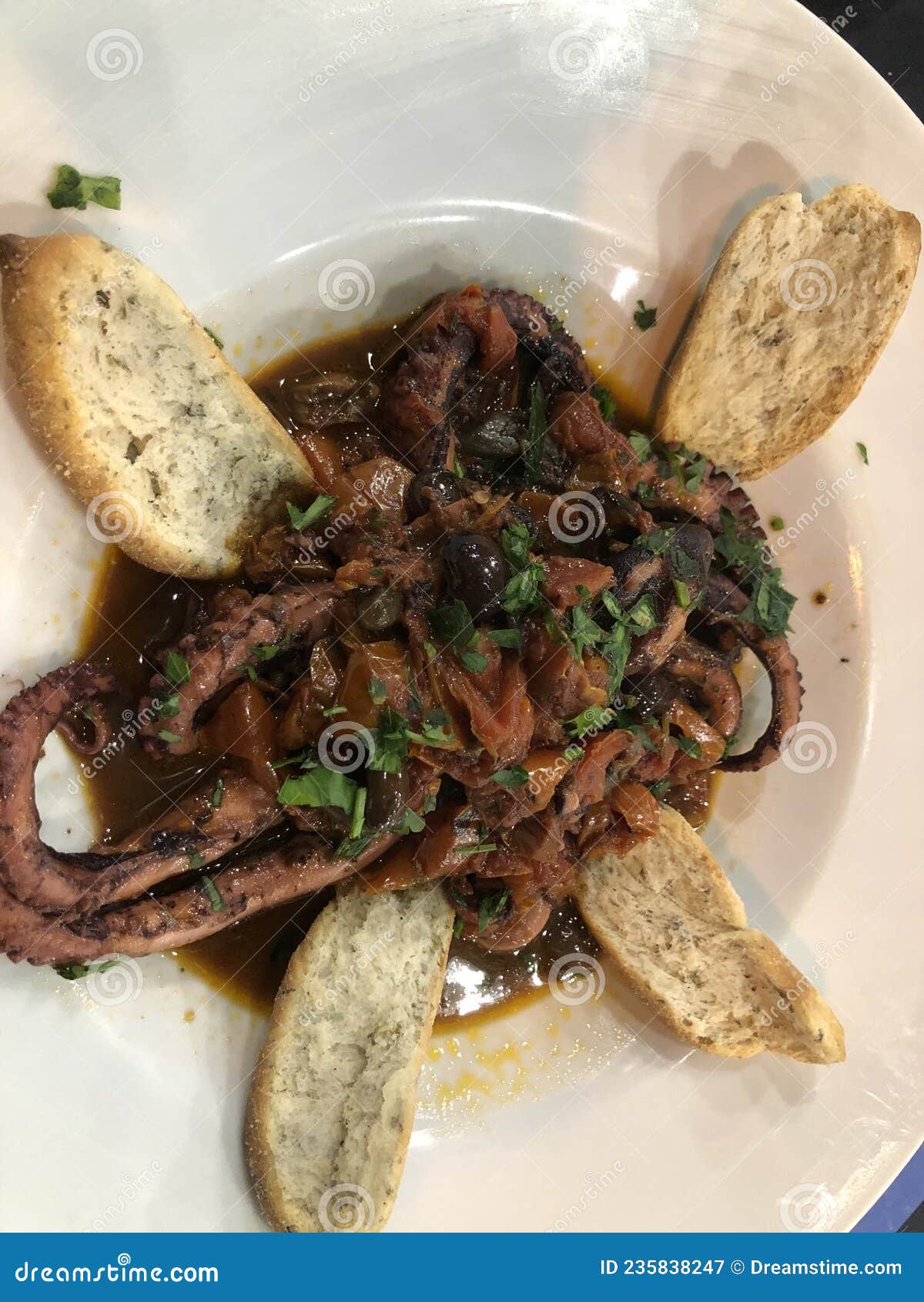 italian dish octopus luciana with tomato souce