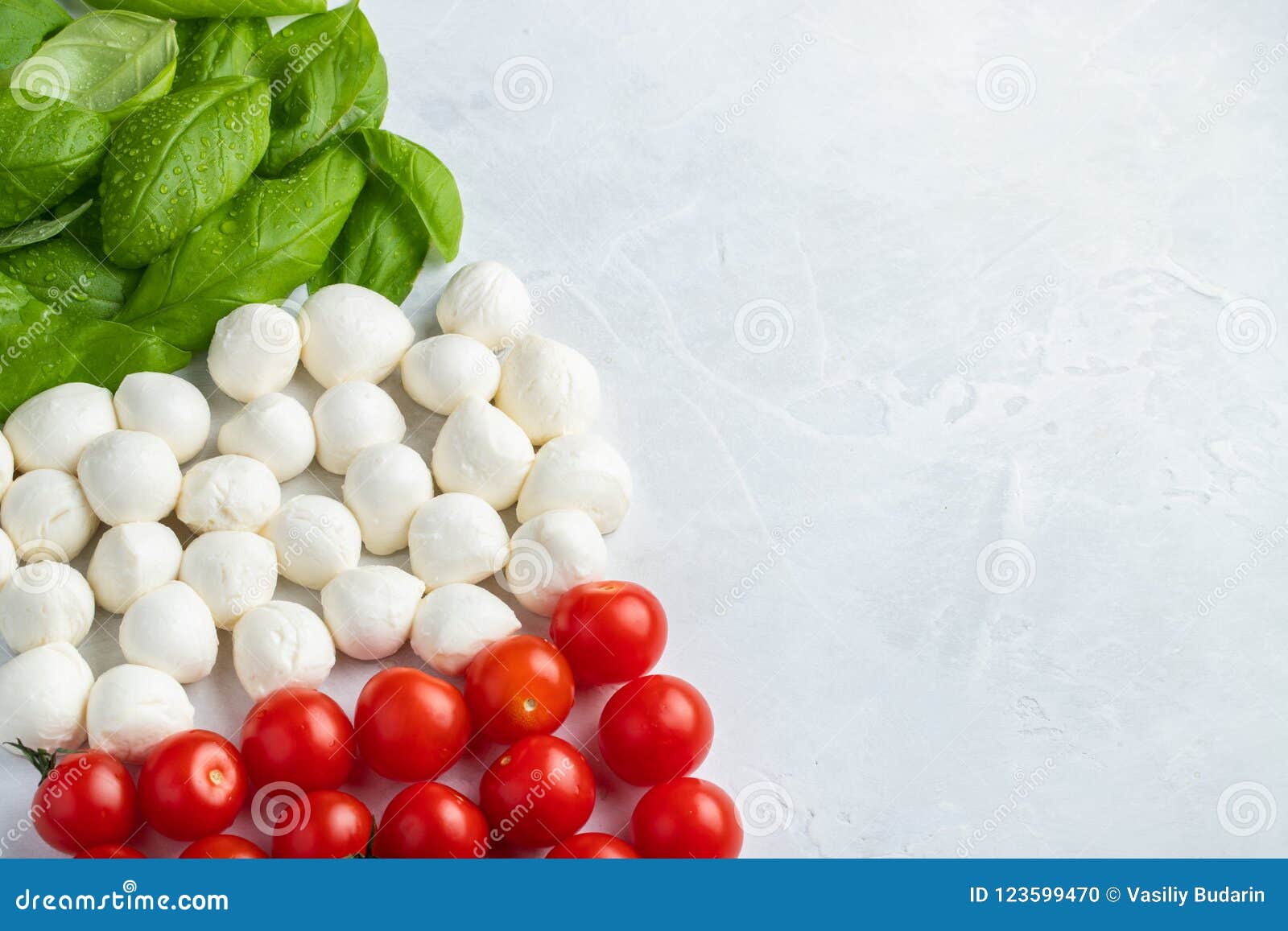 Italian Flag Made with Tomato Mozzarella and Basil. the Concept of