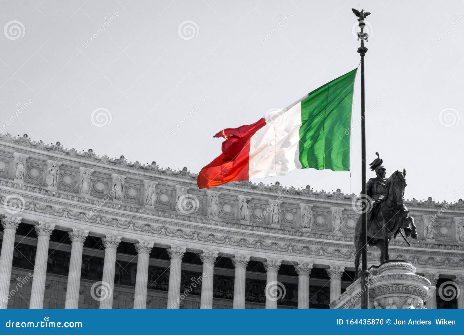 Italian flag in Rome. stock photo. Image of roma, column - 164435870
