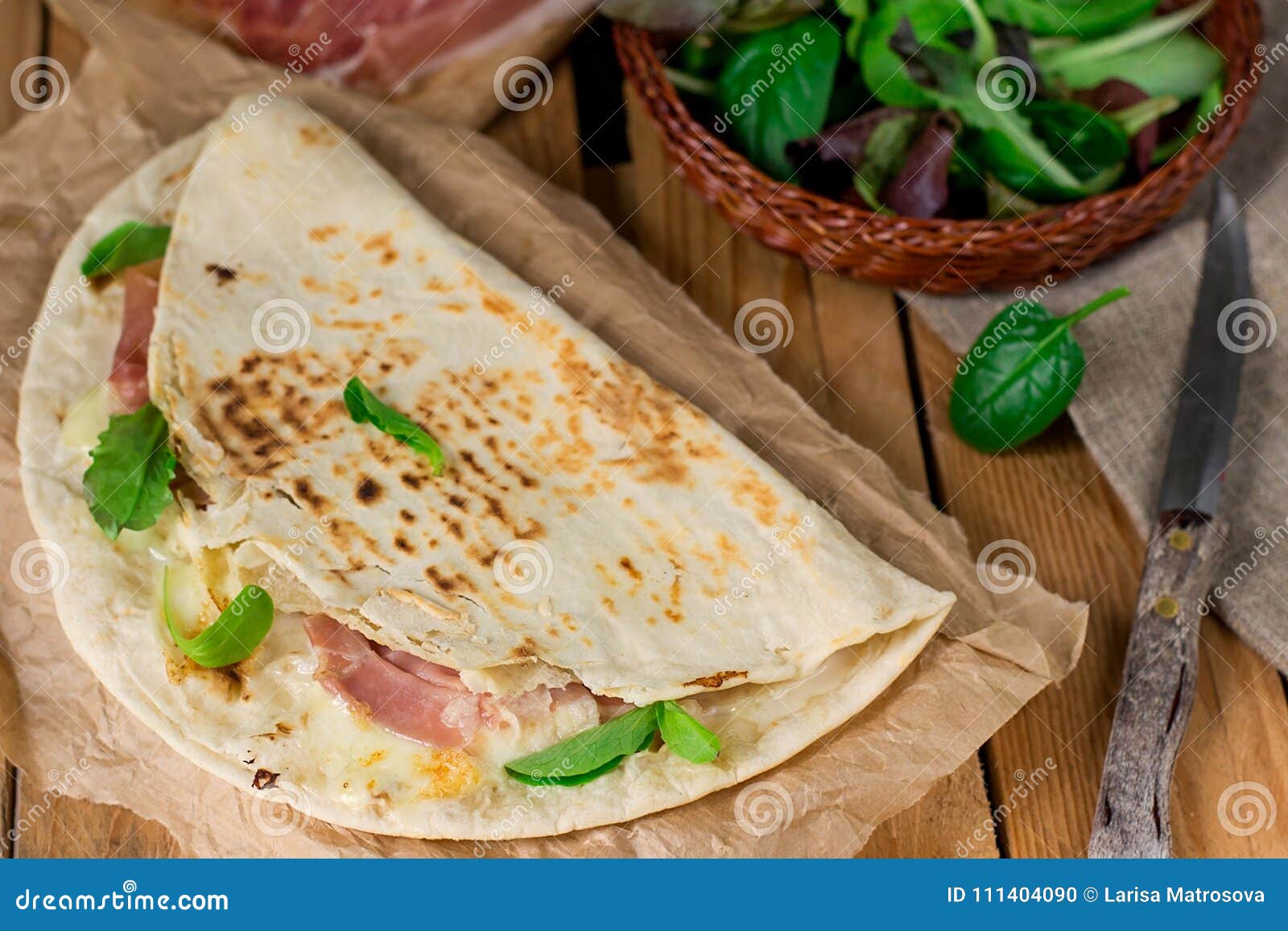 Italian Flatbread Piadina with Prosciutto Ham and Mozzarella Che Stock Photo Image of