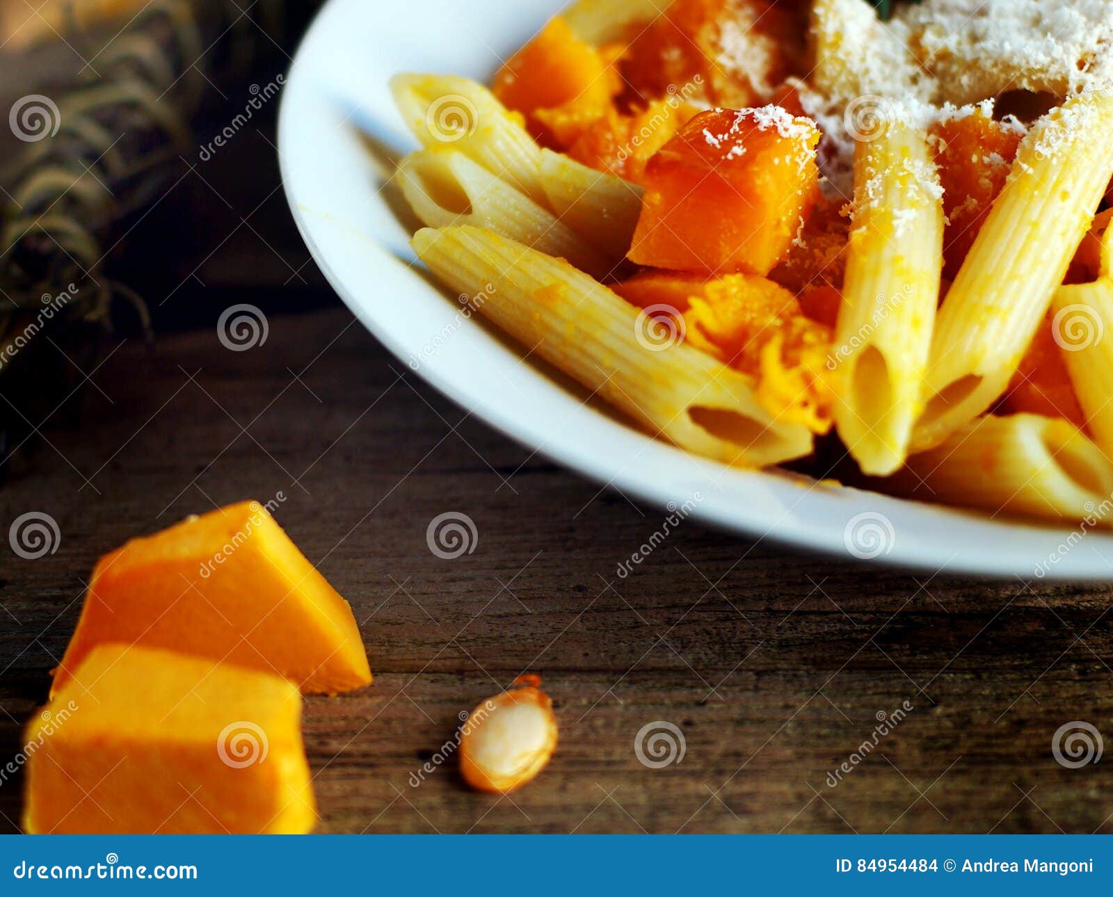 italian food - penne pasta with pumpkin