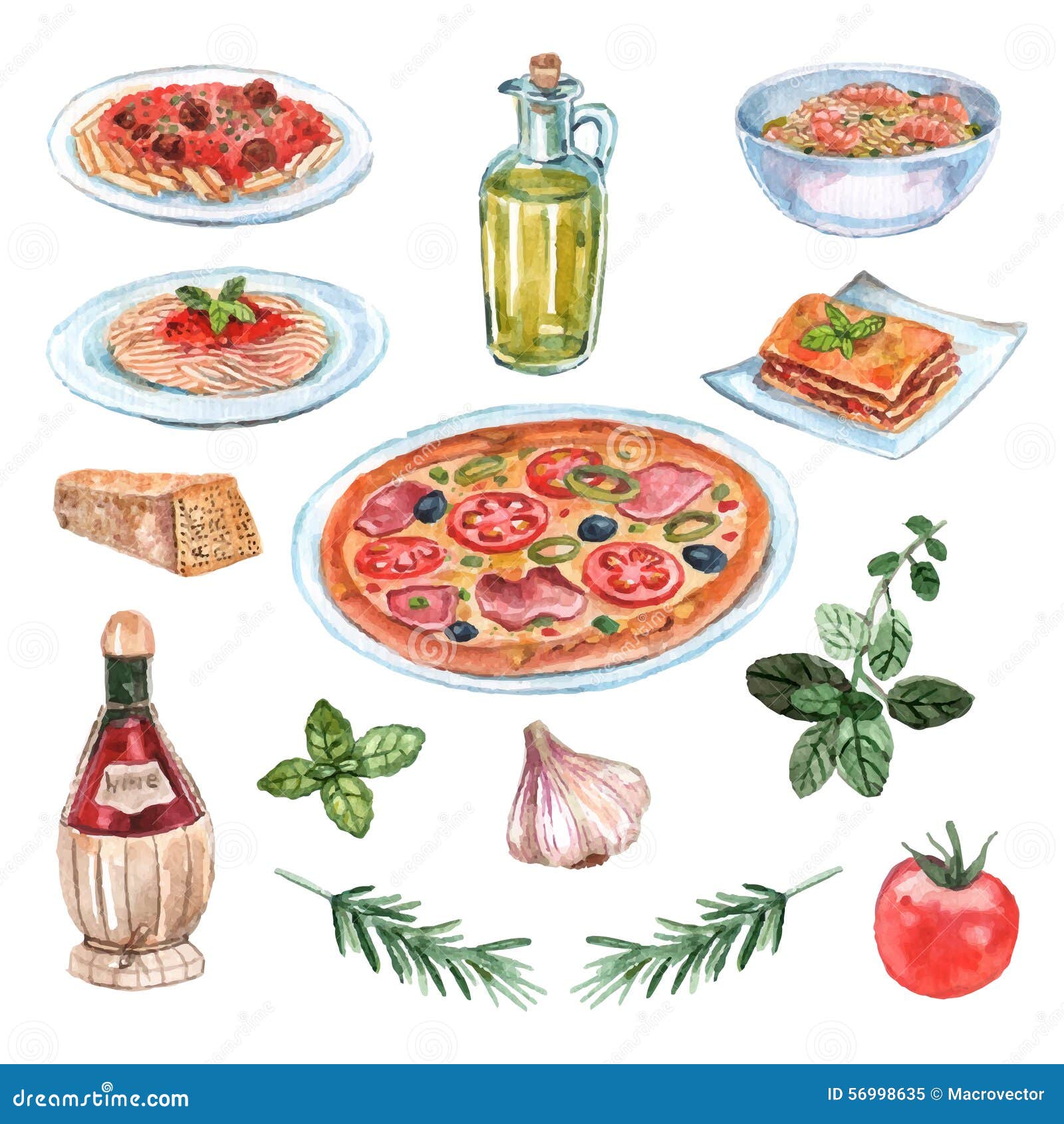 italian food watercolor set