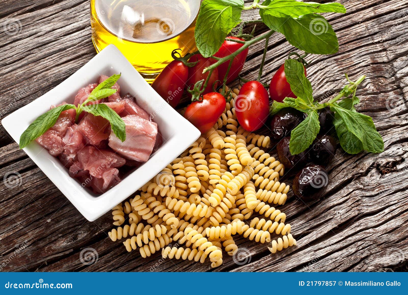 Italian Fusilli Pasta with Swordfish Ingredients Stock Image Image of