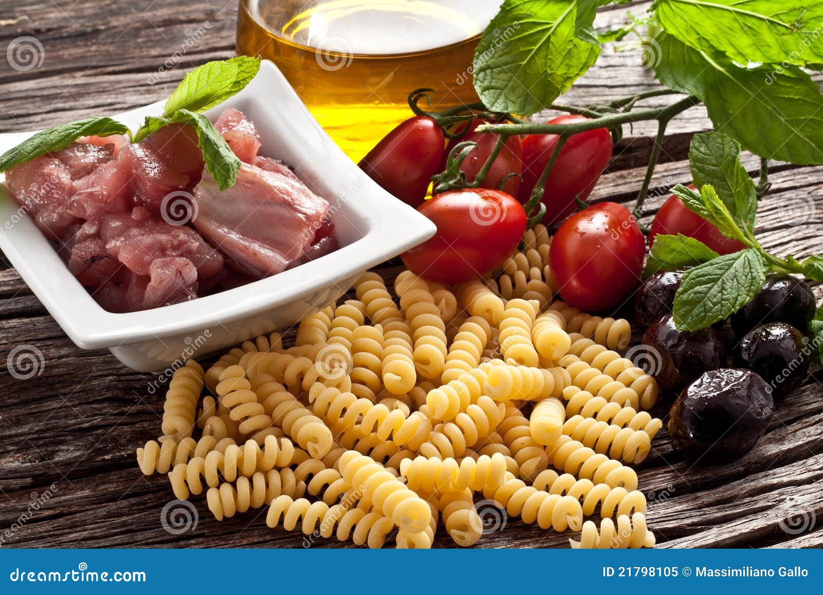 Italian Fusilli Pasta with Swordfish Ingredients Stock Image Image of