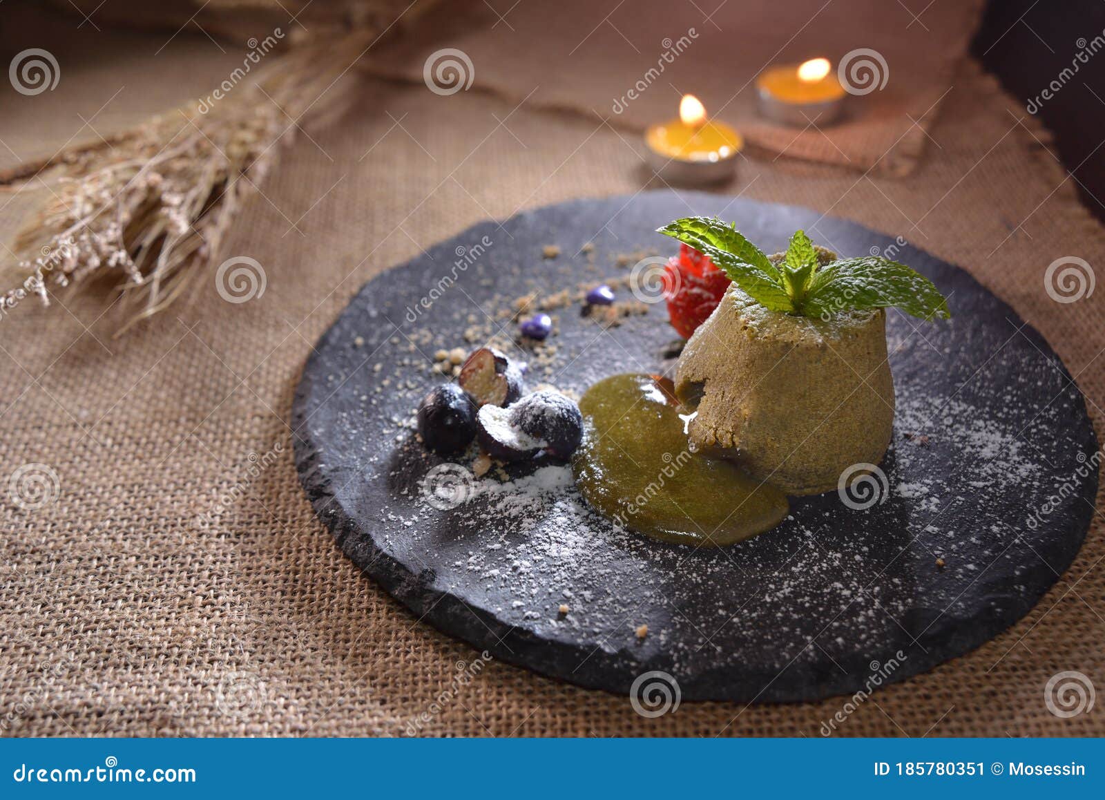 Green Tea lava molten cake stock image. Image of italian 185780351