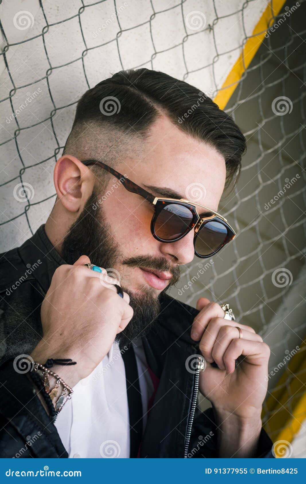 Italian Guy with Glasses and Long Beard Handsome Boy with Sunglasses