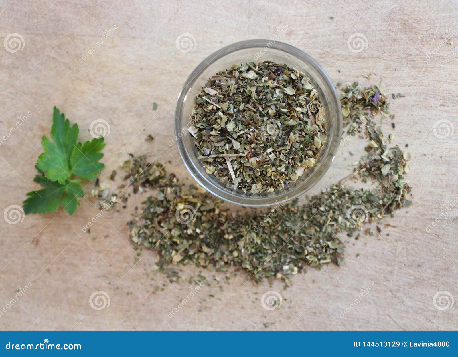 Italian Herb Mix stock image. Image of thyme, wooden 144513129