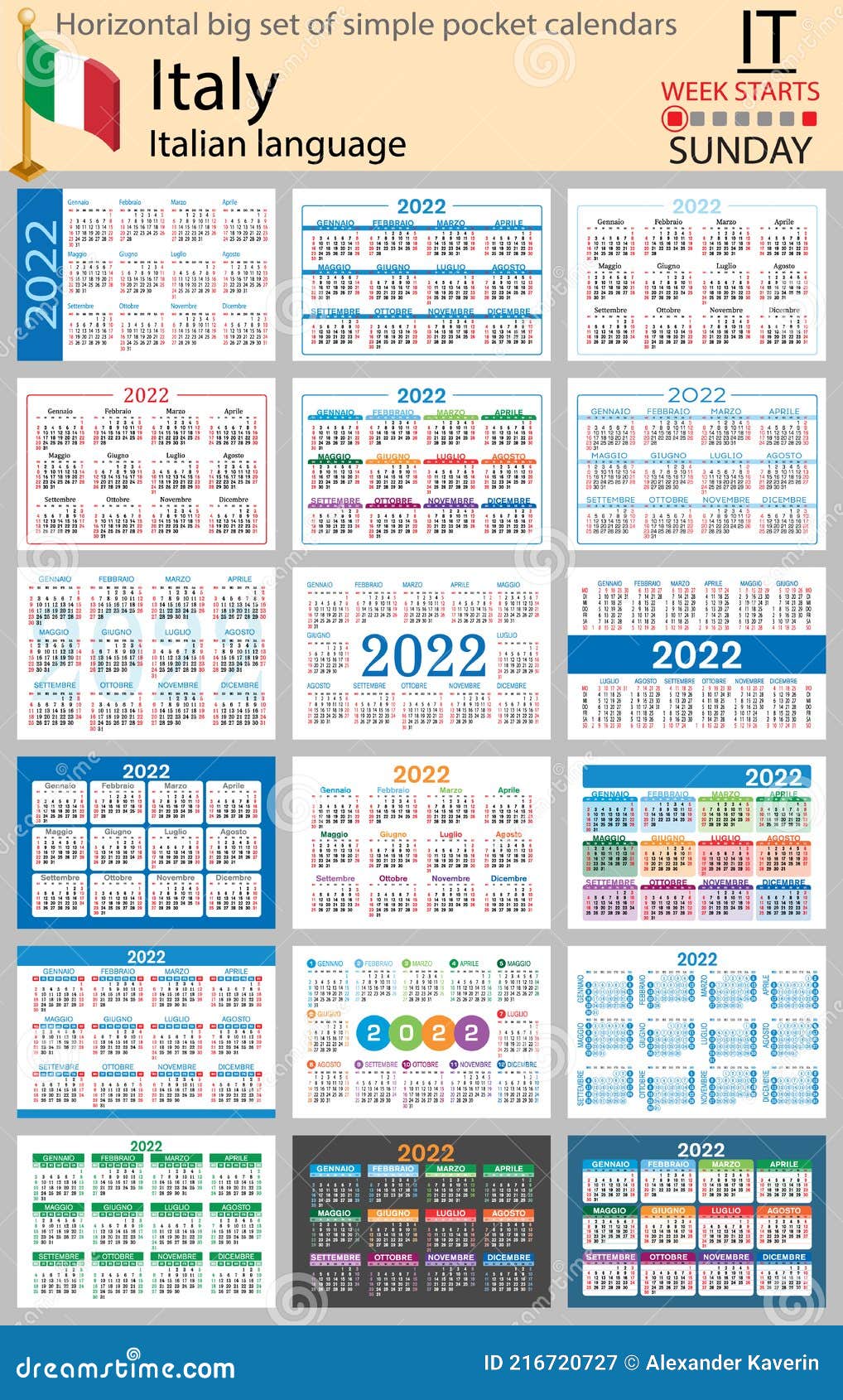 italian-horizontal-pocket-calendars-for-2022-week-starts-sunday-stock