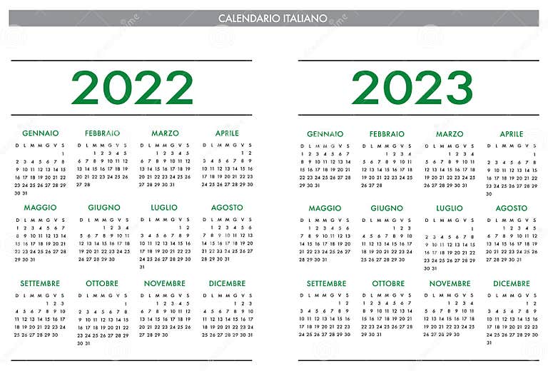 Italian Language Calendar 2022 2023 Vector Text is Outline Stock Vector