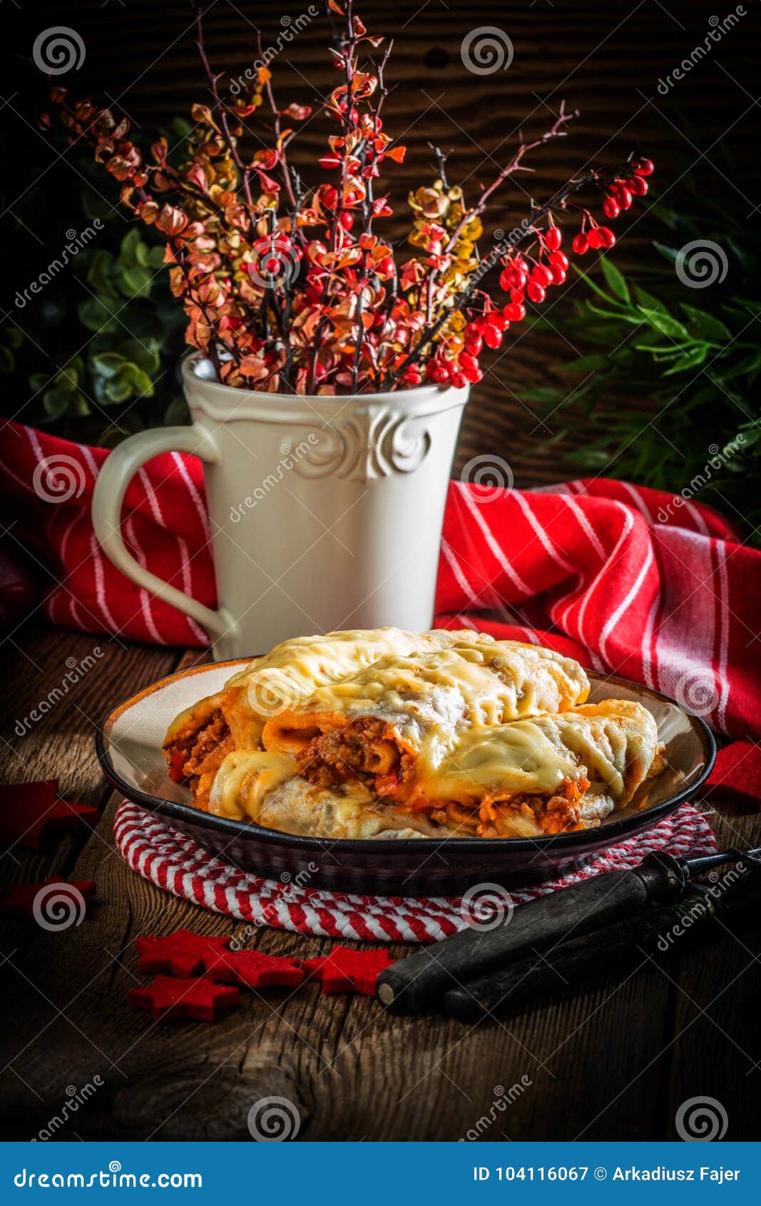 Italian Lasagna Rolls on a Plate. Stock Image - Image of minced, plate ...