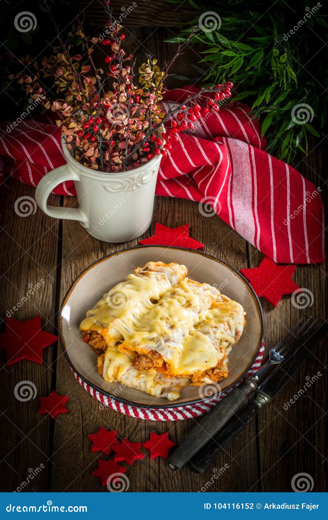 Italian Lasagna Rolls on a Plate. Stock Photo - Image of dish, tomato ...