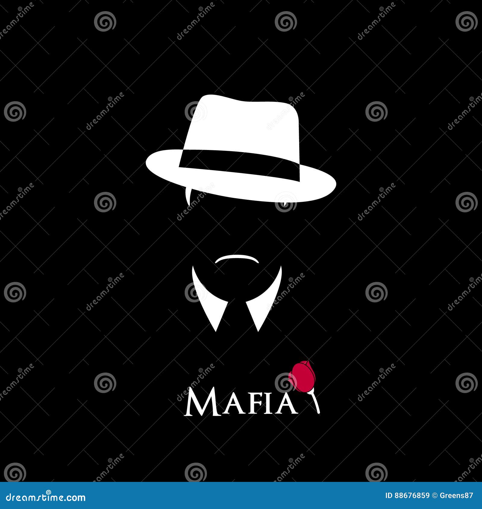 Italian Mafioso. Illustration Man with a Hat, Mustache and Collar Stock