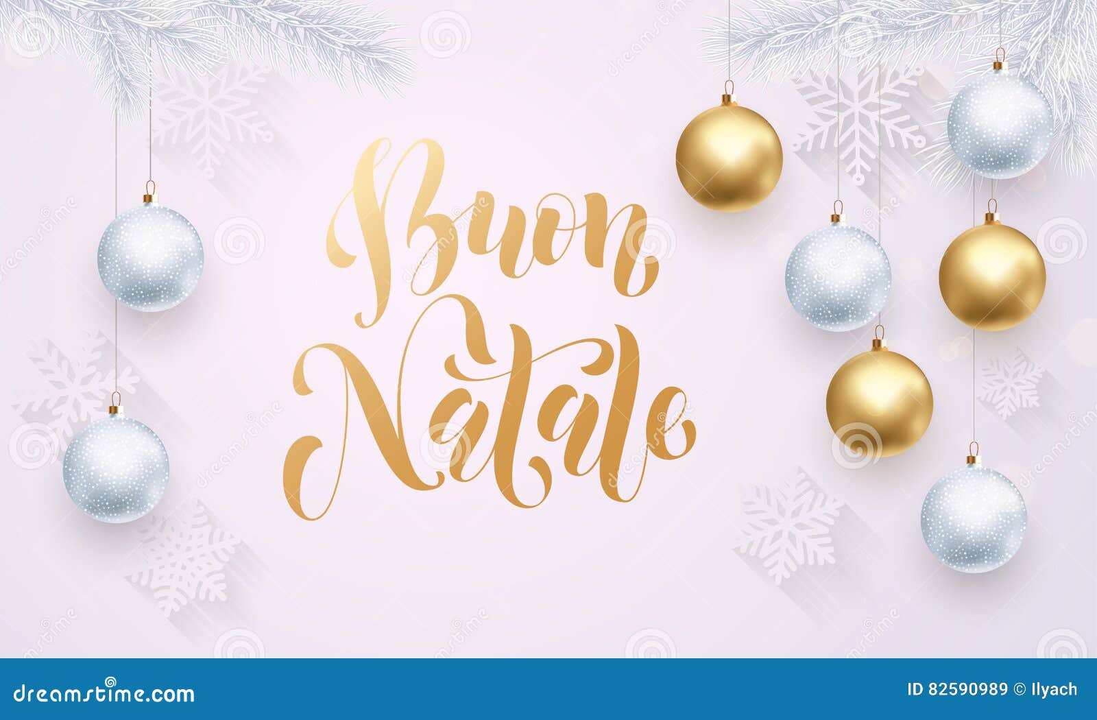 italian merry christmas buon natale golden white snowflake decoration calligraphy