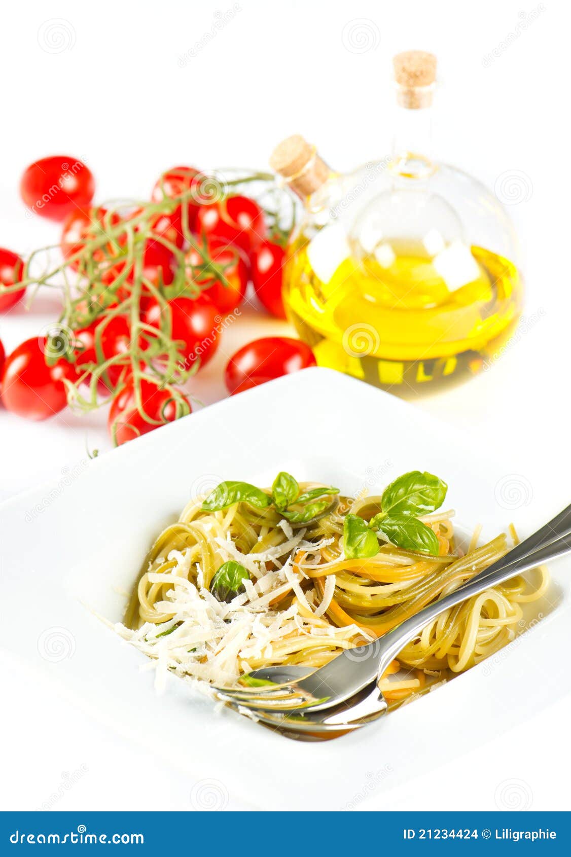 Italian Pasta with Basil,oil,tomatoes Stock Photo Image of dish