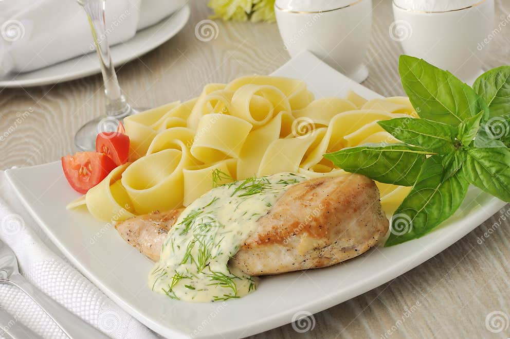 Italian Pasta with Chicken and Cream Sauce Stock Photo - Image of