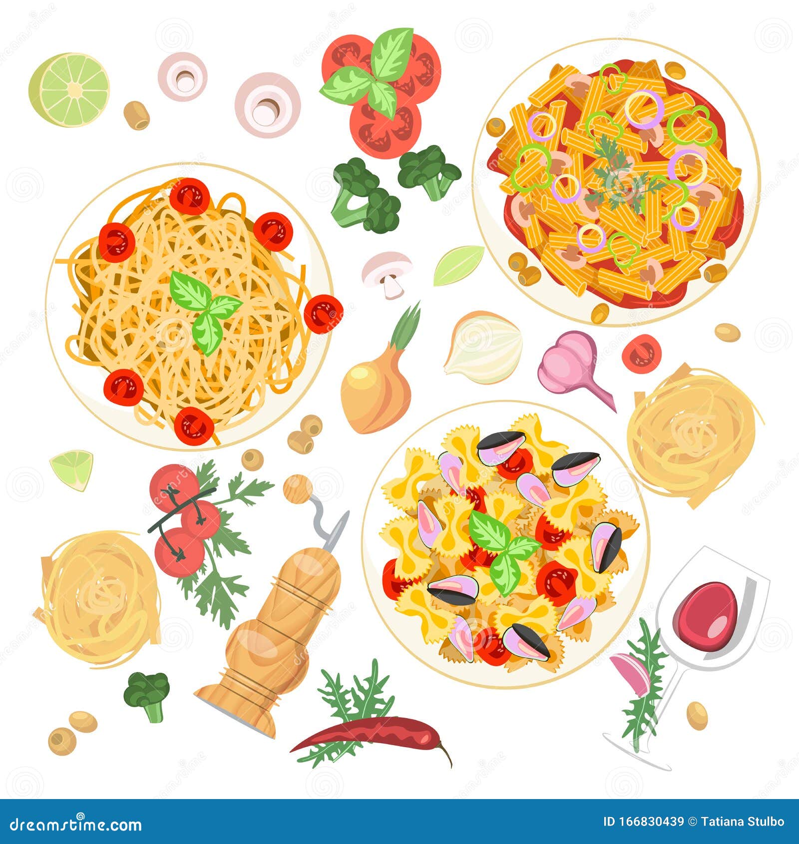 Italian pasta dishes stock vector. Illustration of cuisine - 166830439