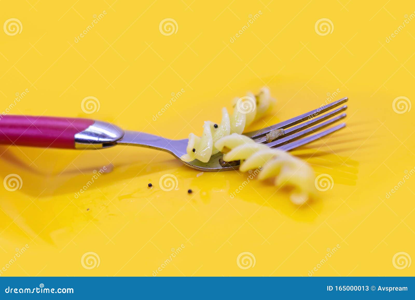 Italian Pasta with Fork on Yellow Background Stock Image Image of