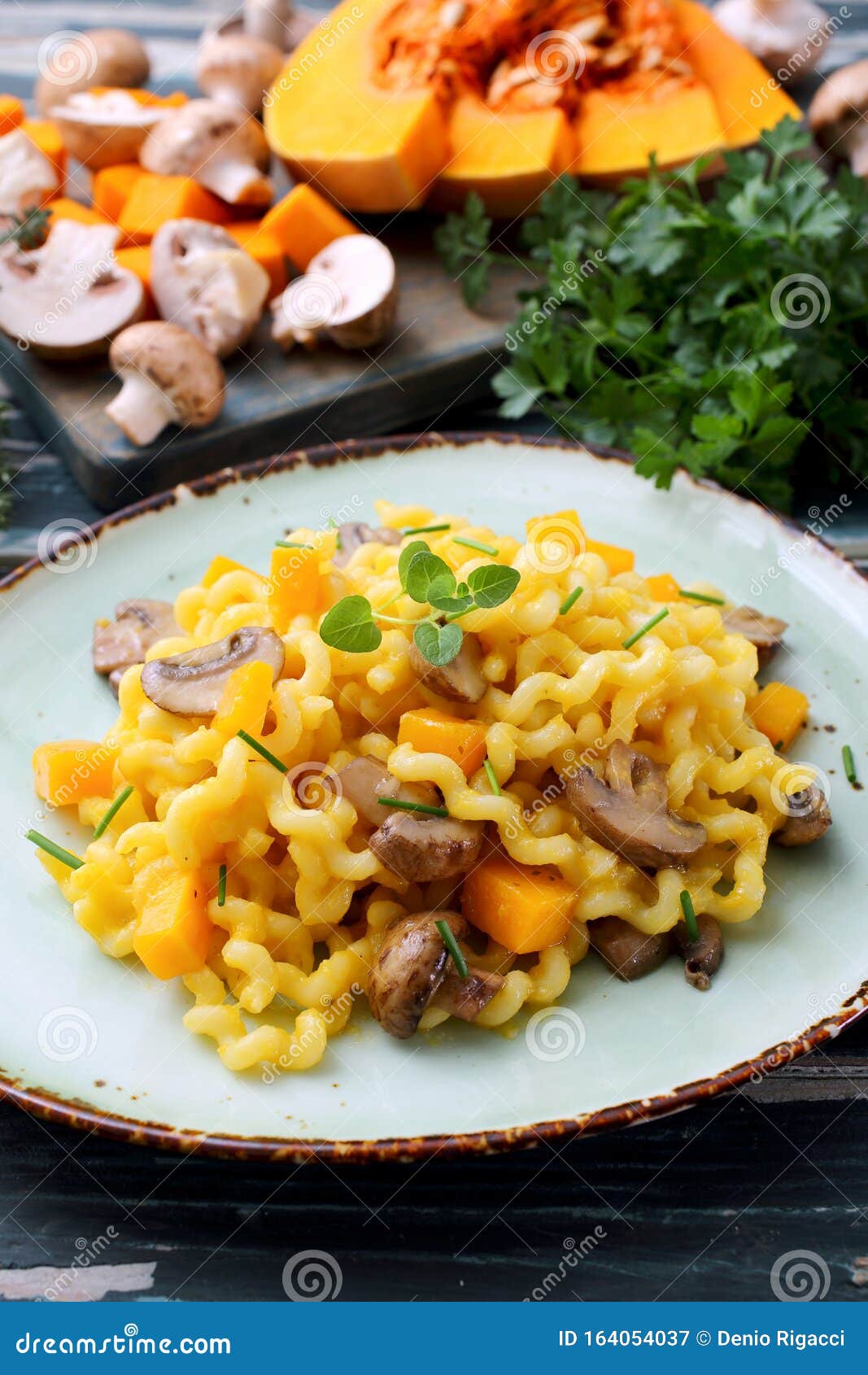 Italian Pasta Macaroni Pumpkin And Mushroom Stock Image Image Of Closeup Gourmet 164054037