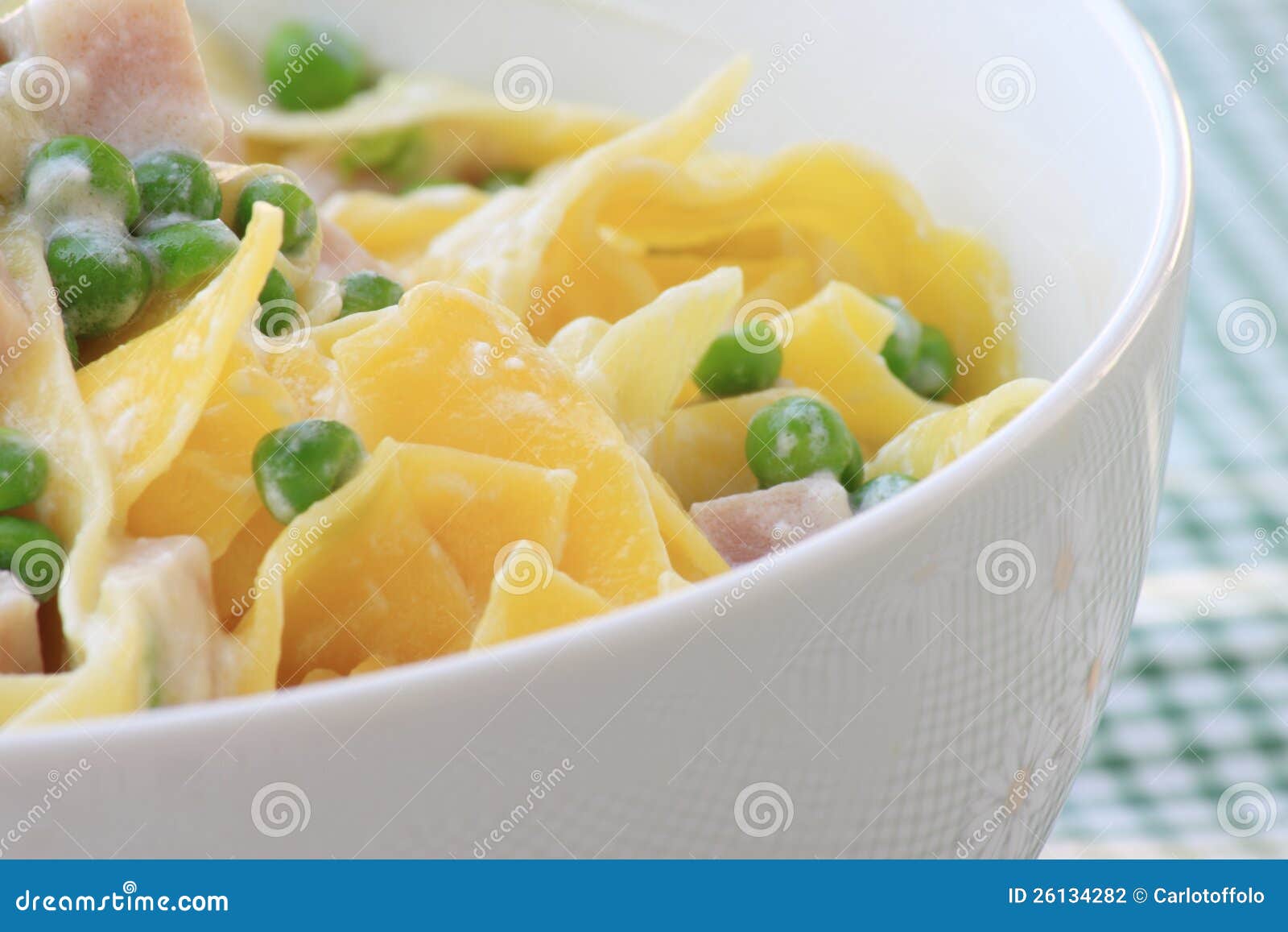 Italian Pasta with Peas, Ricotta and Backed Ham Stock Photo Image of