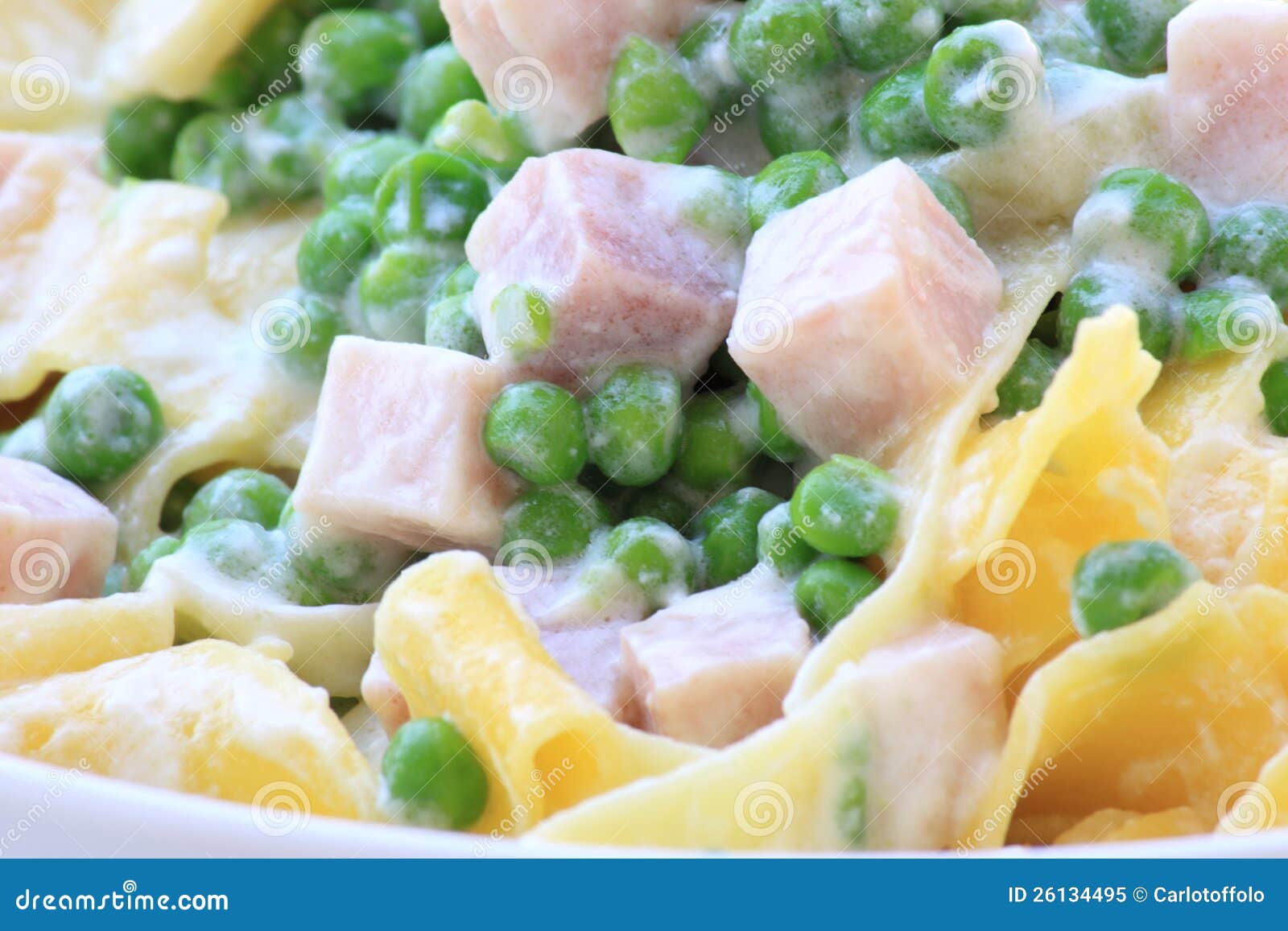 Italian Pasta with Peas, Ricotta and Backed Ham Stock Image Image of