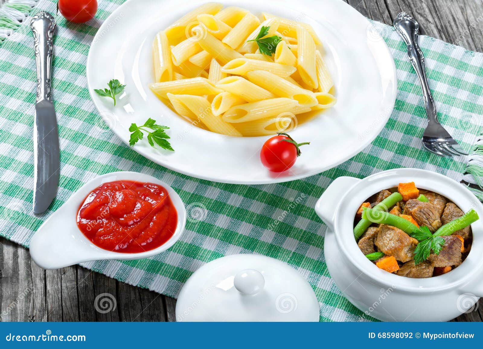 Italian Pasta Penne and Stewed Meat Stock Photo Image of food, stew