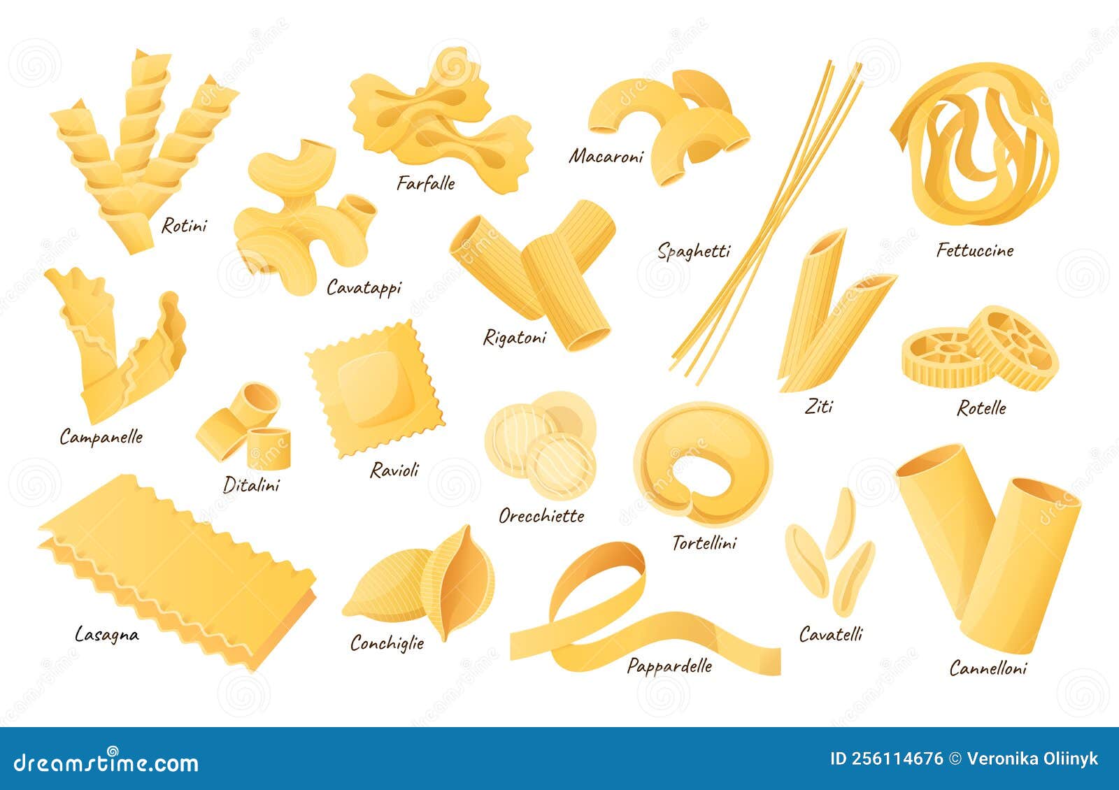Set of different types pasta Royalty Free Vector Image