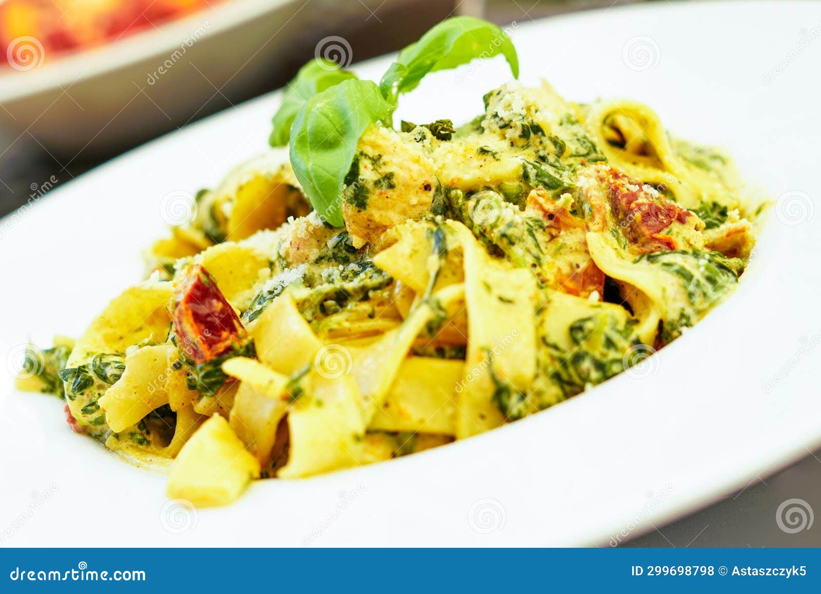 Italian Pasta with Spinach and Parmesan. Stock Photo - Image of spinach