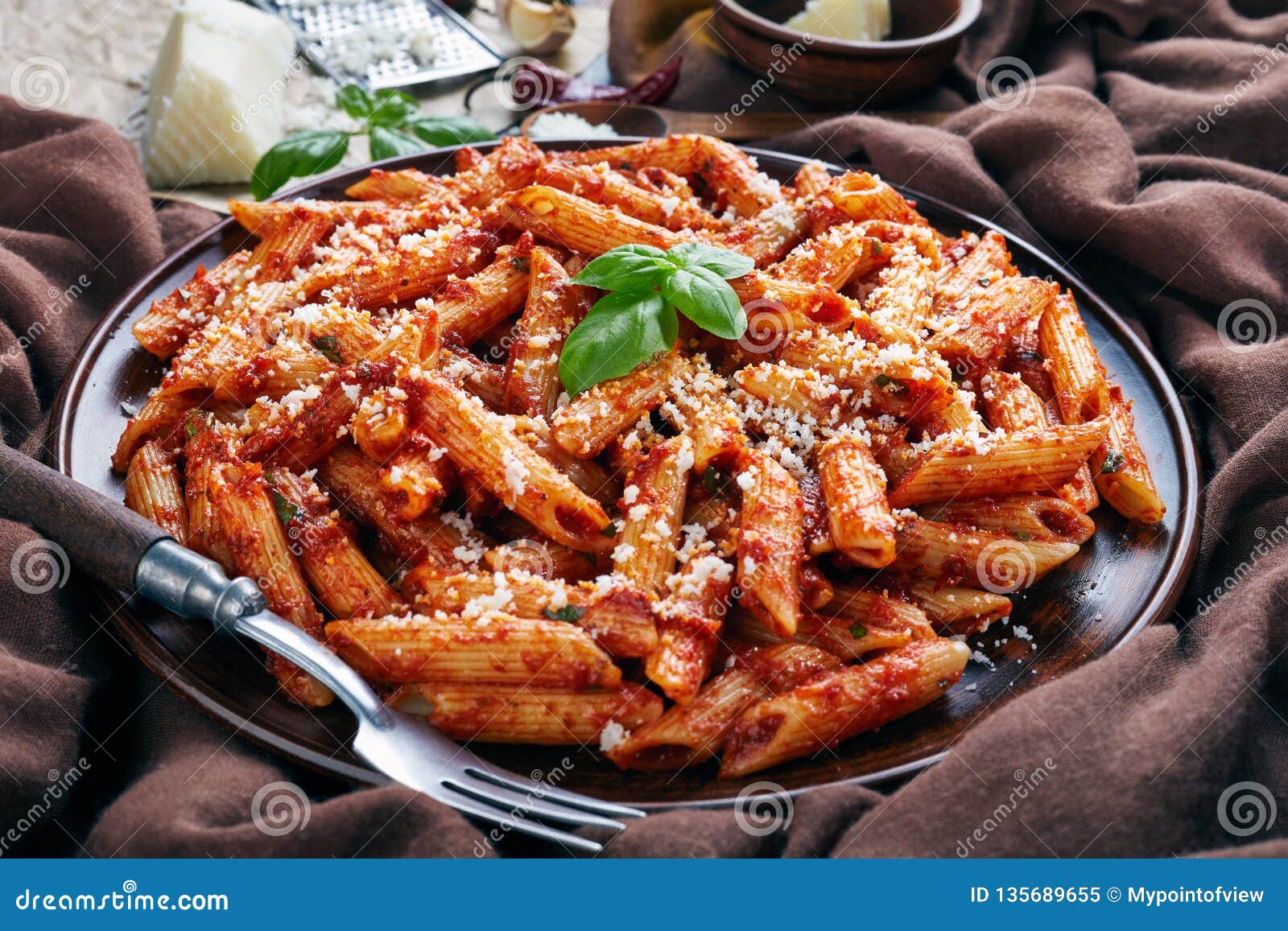 Italian Penne Arrabiata With Hot Tomato Sauce Stock Image ...