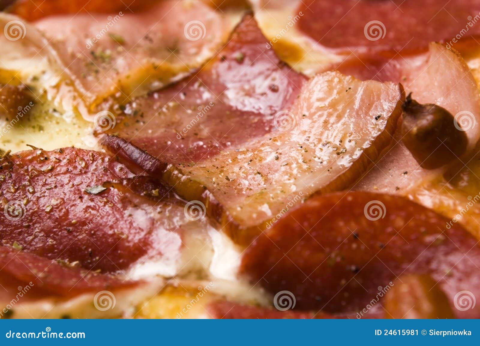Italian Pizza with Bacon, Salami and Cheese Stock Image Image of