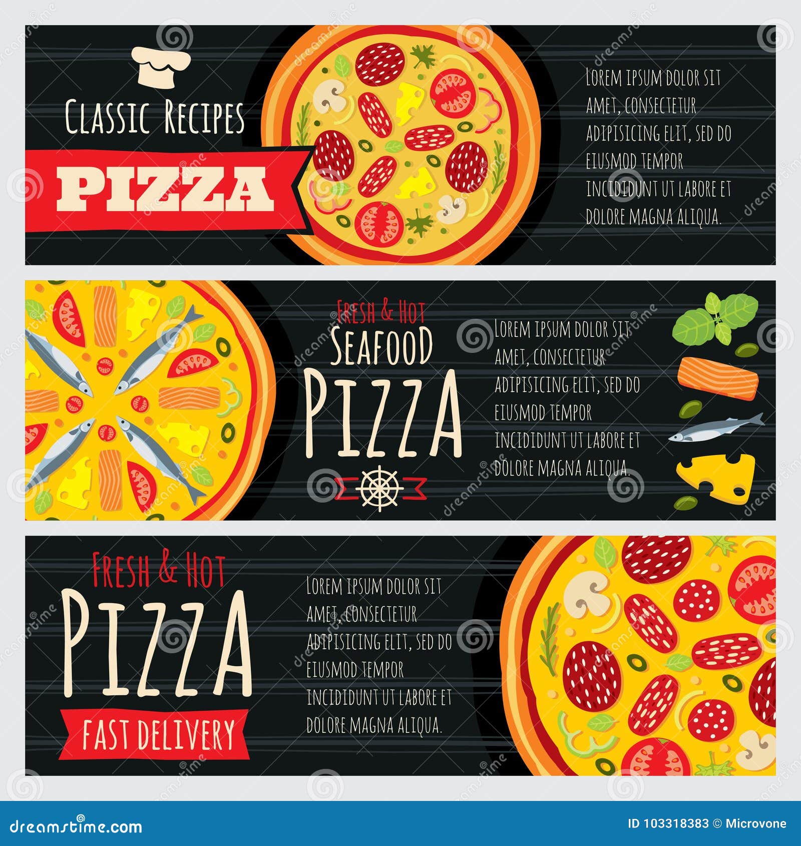 Italian Pizza And Pizzeria Restaurant Vector Horizontal Banners Stock Vector Illustration Of Element Graphic