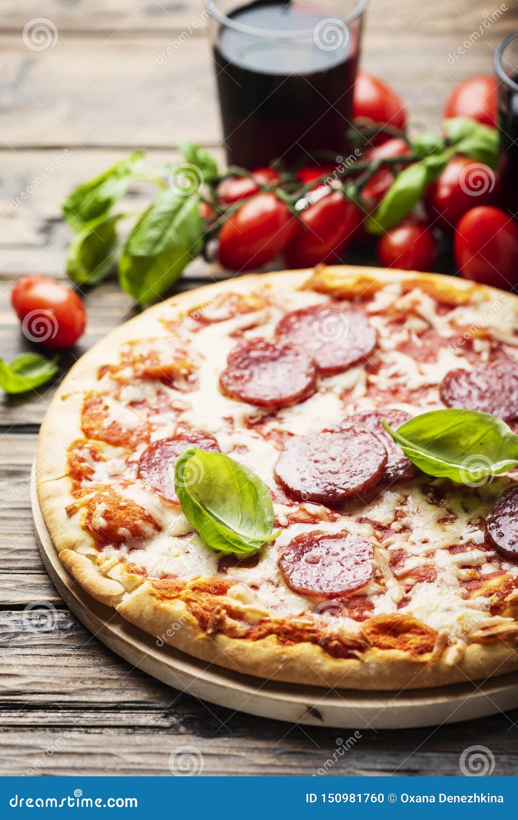Italian Pizza with Tomato and Salami Stock Photo Image of delicious