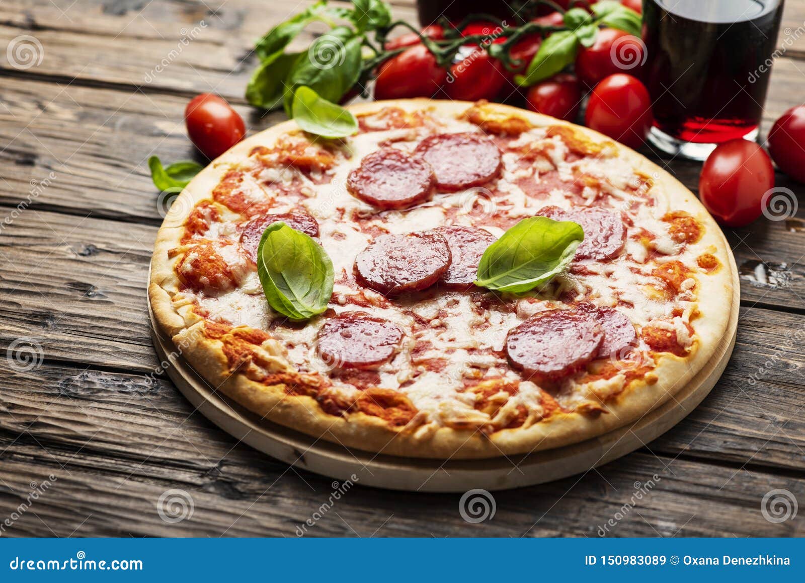 Italian Pizza with Tomato and Salami Stock Image Image of pizza