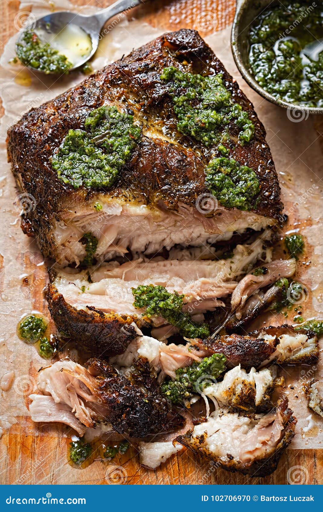 Italian Pork Belly with Herb Dressing Stock Photo Image of cooked