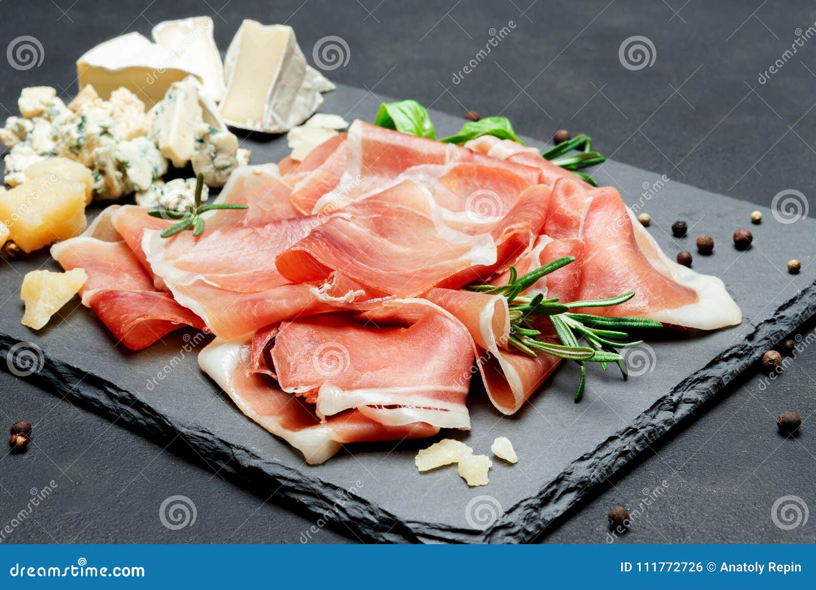 italian prosciutto crudo or spanish jamon and cheese