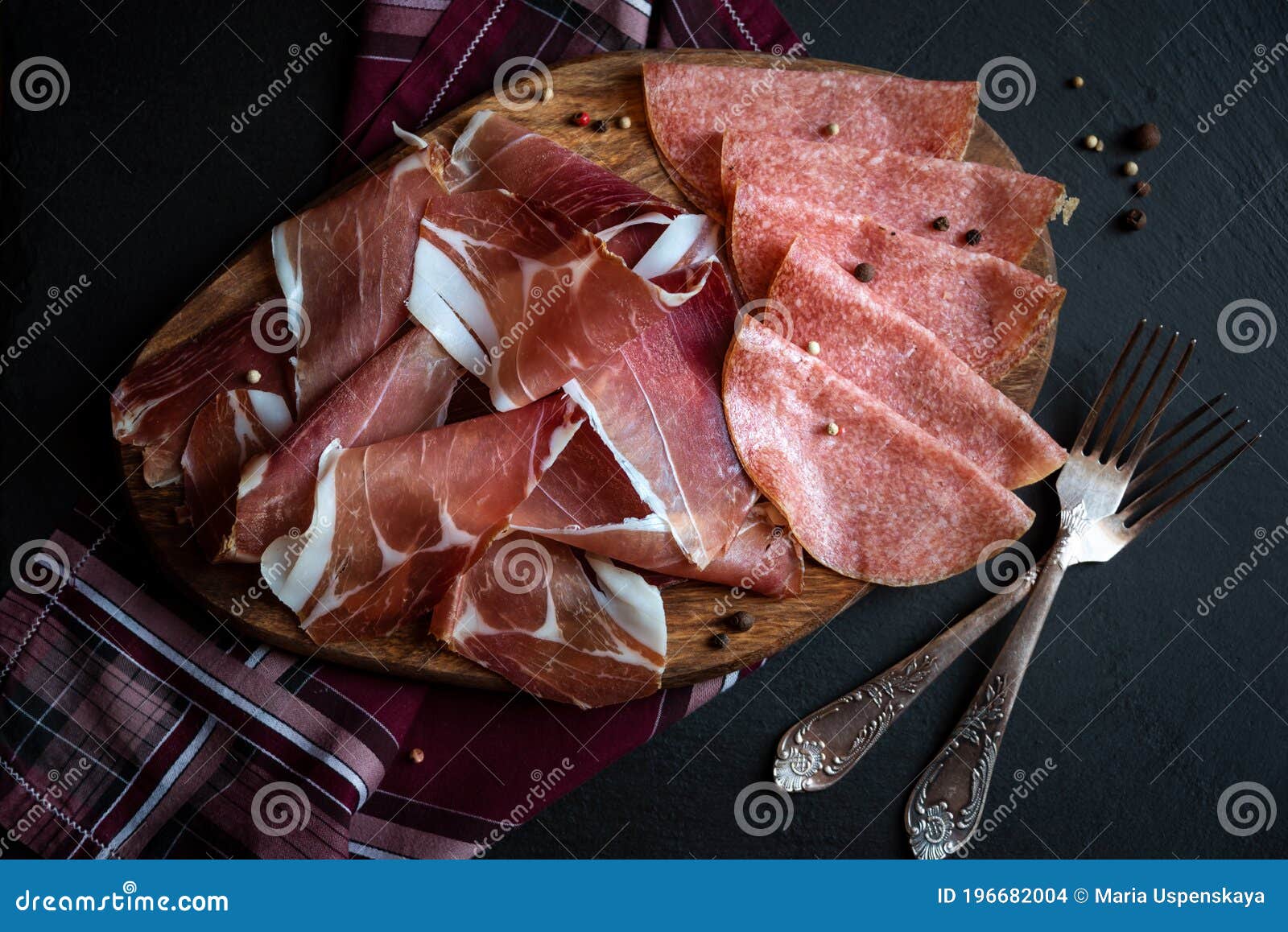 Italian Prosciutto or Jamon with Rosemary, Raw Ham Stock Photo Image