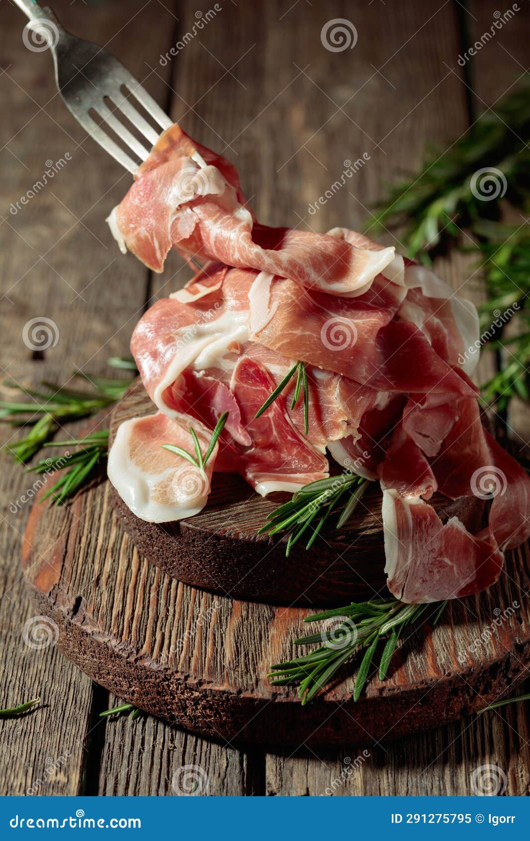 Italian Prosciutto or Spanish Jamon with Rosemary Stock Image Image of wooden, organic 291275795