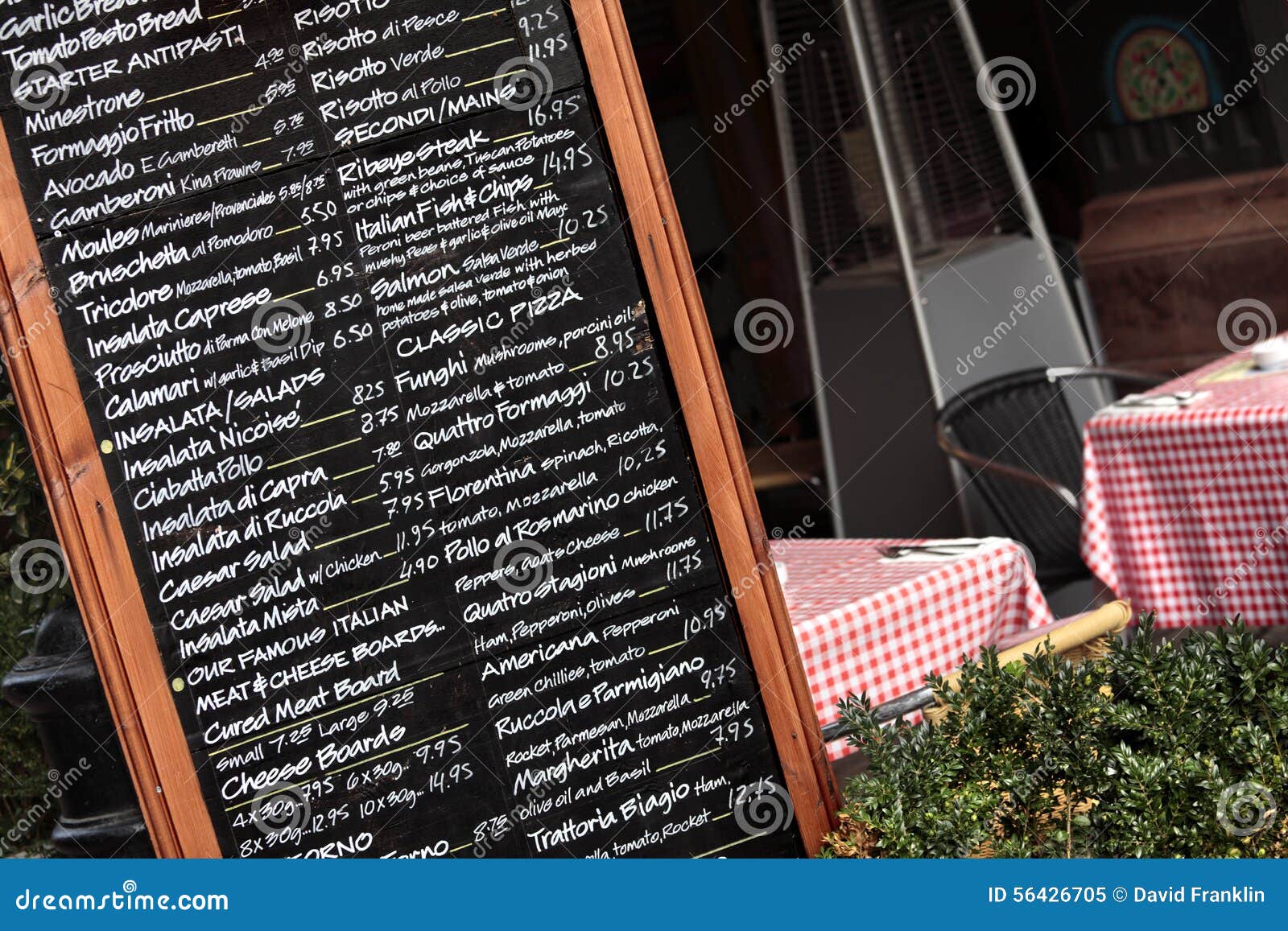 Italian Restaurant with Chalk Menu Board, Sidewalk Cafe Stock Image ...