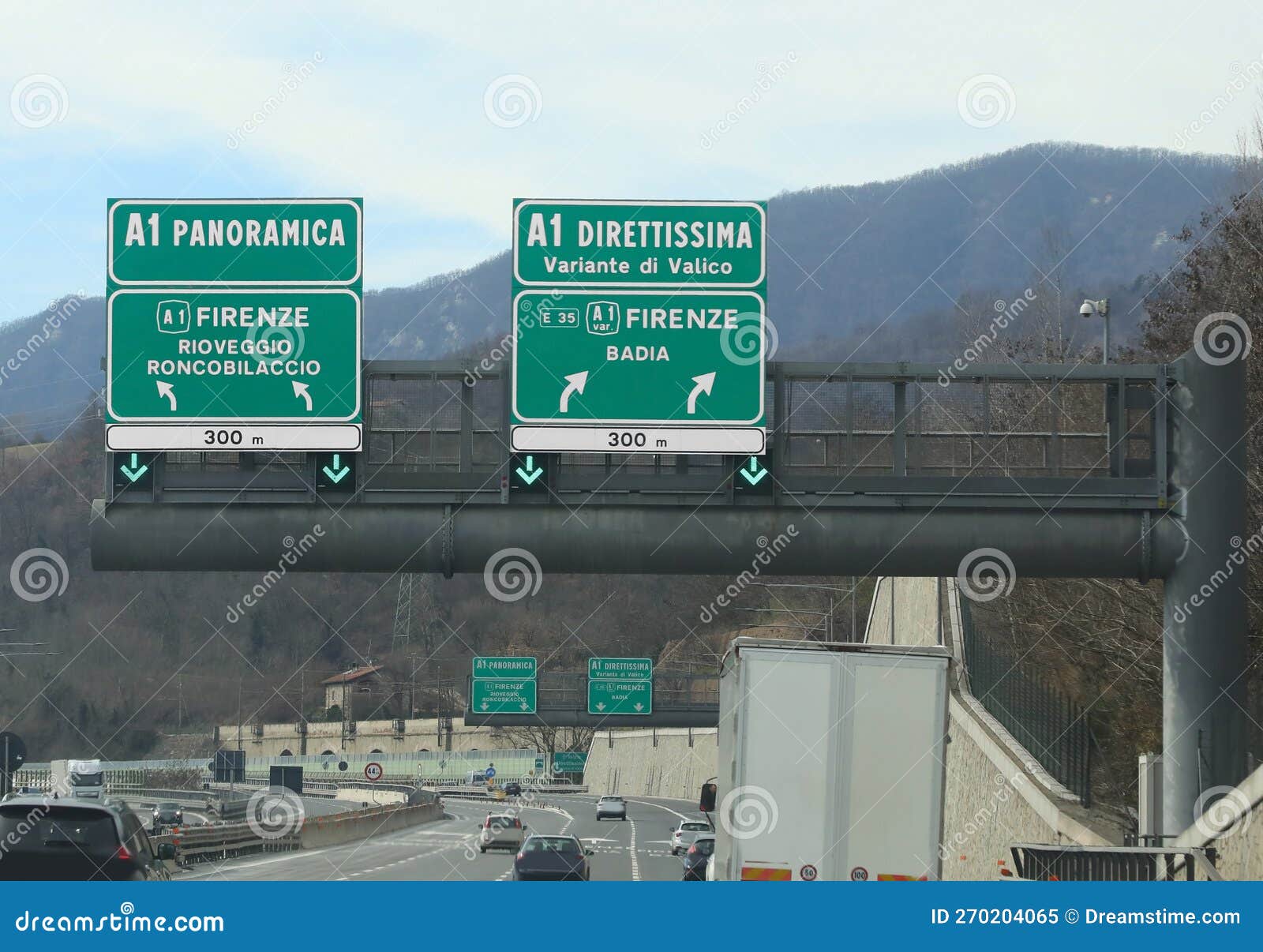 crossroad and name of two way to florence called direttissima and variante di valico in central italy