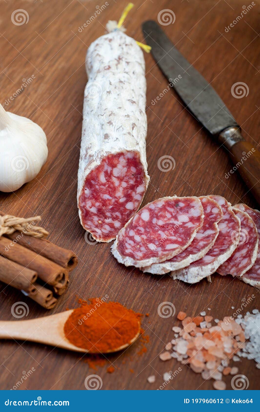 Italian Salame Cured Sausage Stock Photo Image of meal, meat 197960612