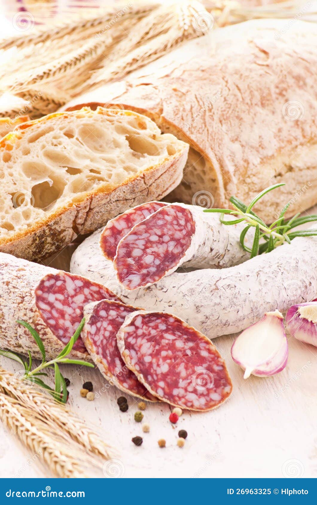 Italian Salami and Bread stock image. Image of chili 26963325