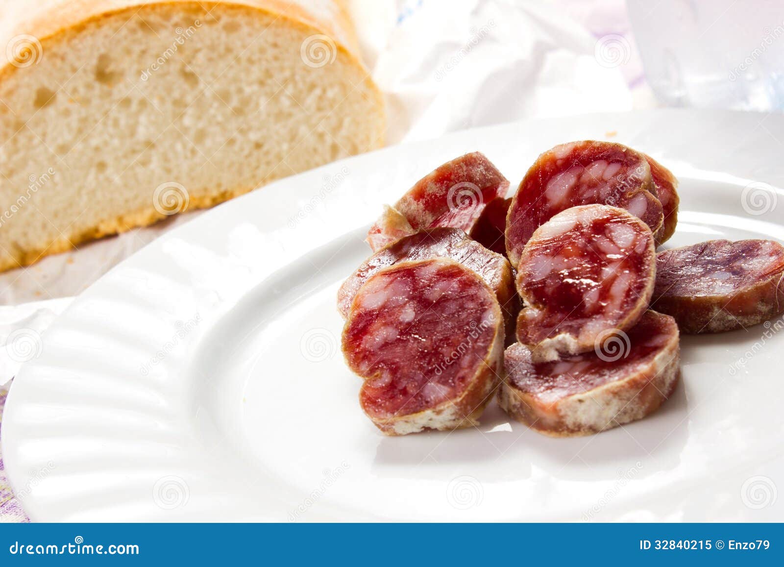Italian salami with bread stock image. Image of ingredient 32840215